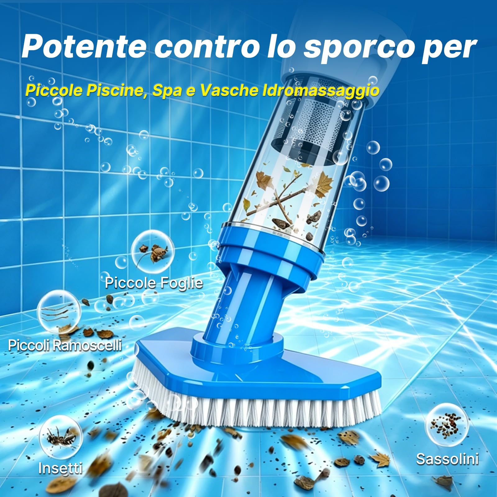 3 en 1 Aspiratore per Piscina con Batteria, Aspiratore a Mano Senza Fili, Aspirapolvere per Piscina per Piccole Piscine, Spa, Vasche Idromassaggio, Blu | Aspirapolvere per piscina, 3 in 1, senza fili, con asta telescopica, blu