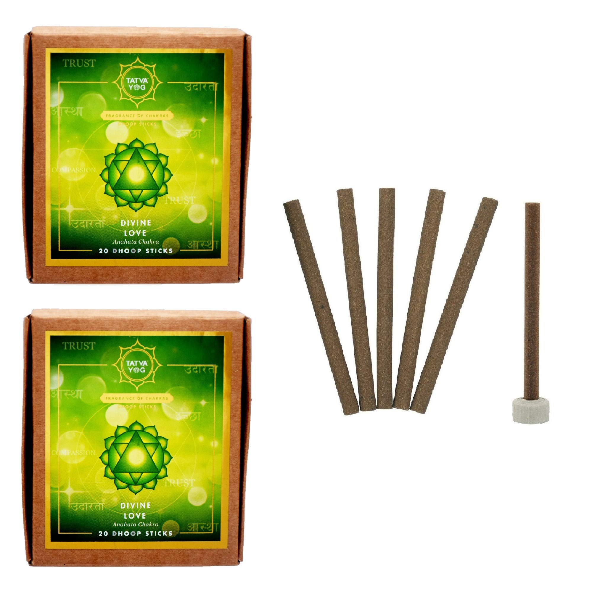 Tatva YOG Divine Love Premium Dhoop Sticks with Stand Holder for Daily Pooja|Festive|Office|Scented Natural Dry Dhoop Batti for Positive Energy|Good Health & Wealth (Pack of 2|20 Sticks Per Pack)