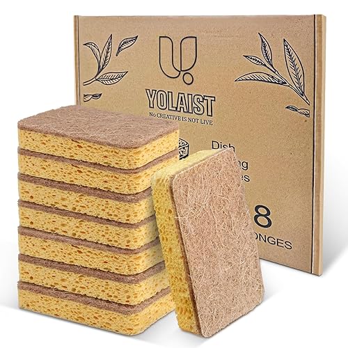 8 Stück ökologischer kompostierbarer Schwamm, biologisch abbaubar, Spülschwämme für Geschirr mit robustem Scheuerschwamm