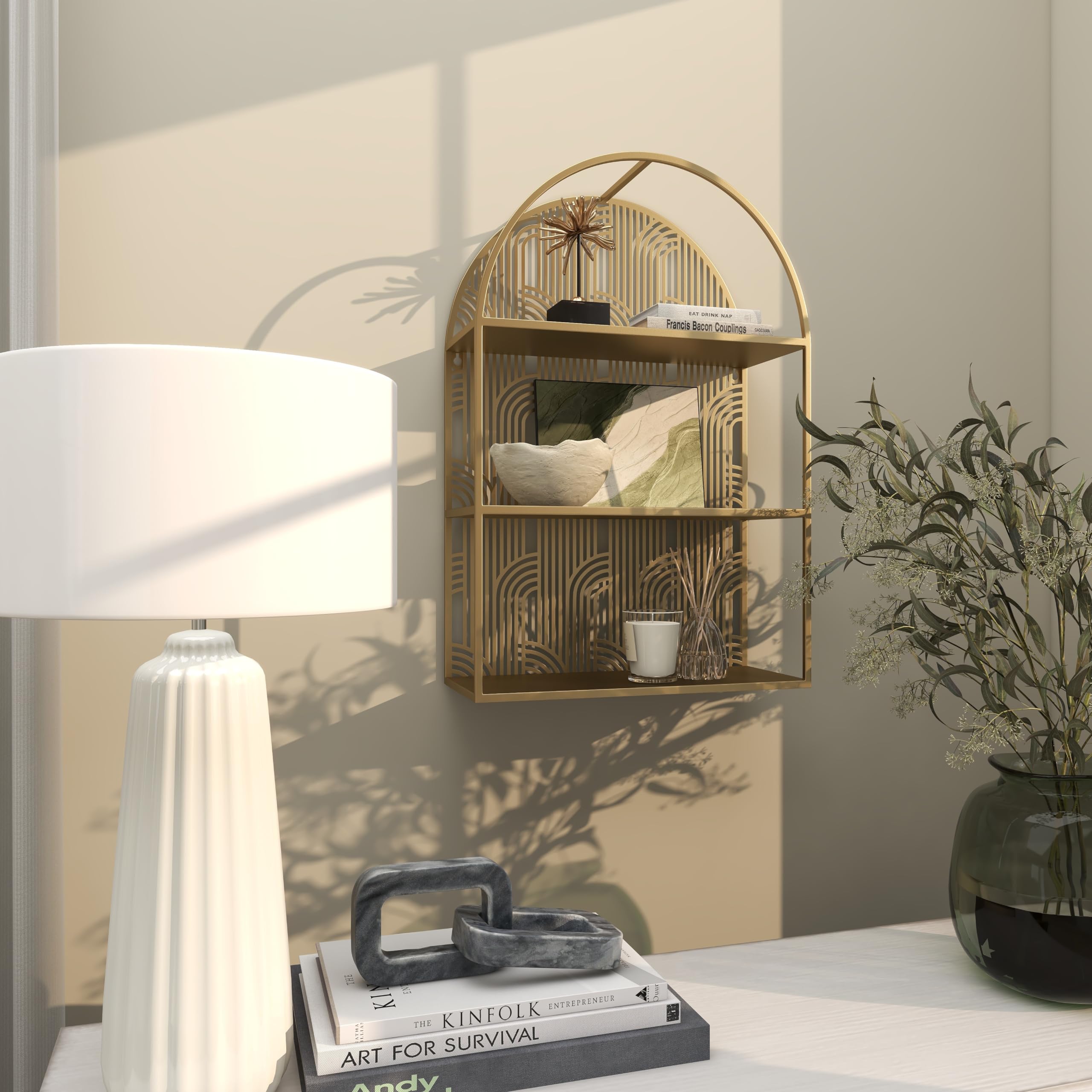 CosmoLiving by Cosmopolitan Metal Arched 3 Shelf Wall Shelf, 16" x 6" x 24", Gold picture similar