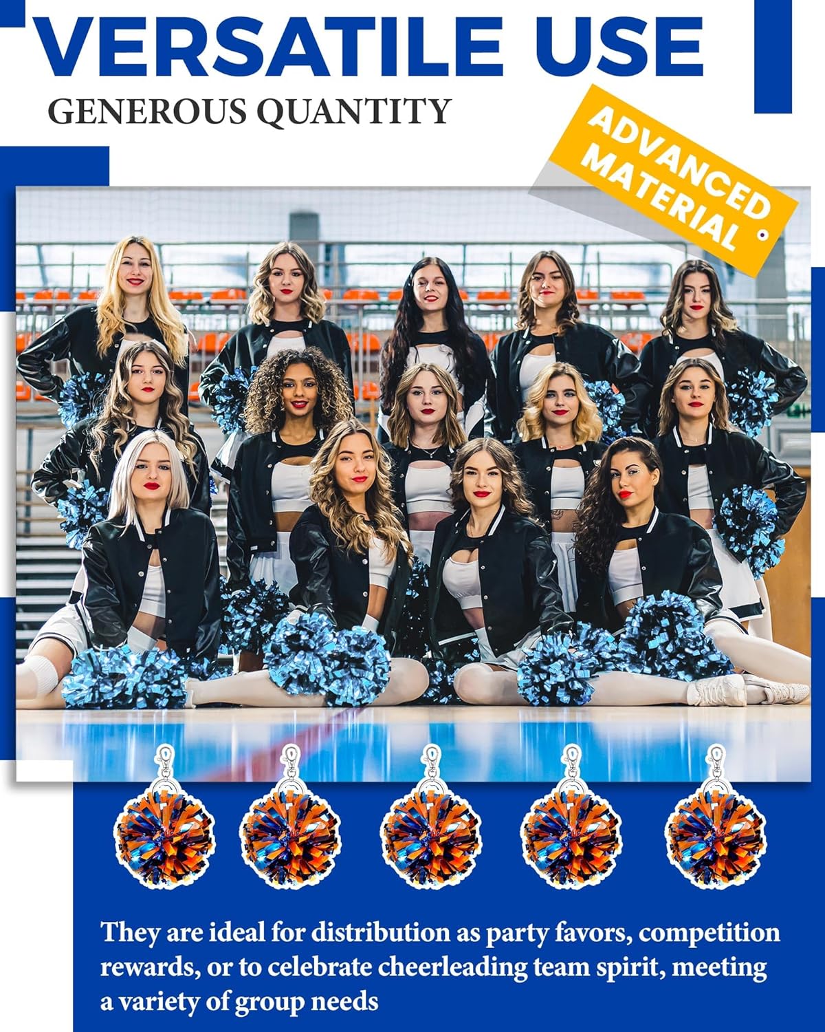 Remuuly Cheer Pom Pom Keychain Cheerleader Gifts Cheerleading Keyring Charm Foil with Keychain Hooks for Women Accessories