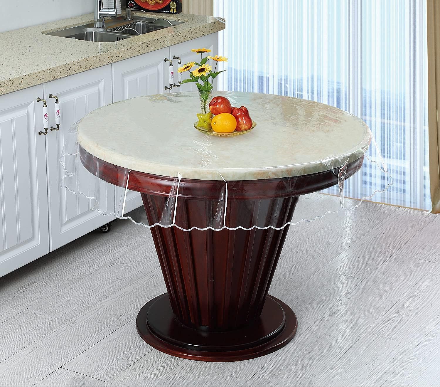 PlentifulHome 60 Inch Round Clear Table Protector – Waterproof Table Cover Protector for Kitchen and Dining Table – Reusable Round Plastic Table Cover