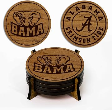 LazerEdge Alabama Crimson Tide Wooden Coaster Set - Cherry Wood - Officially Licensed Product - 4-Pack
