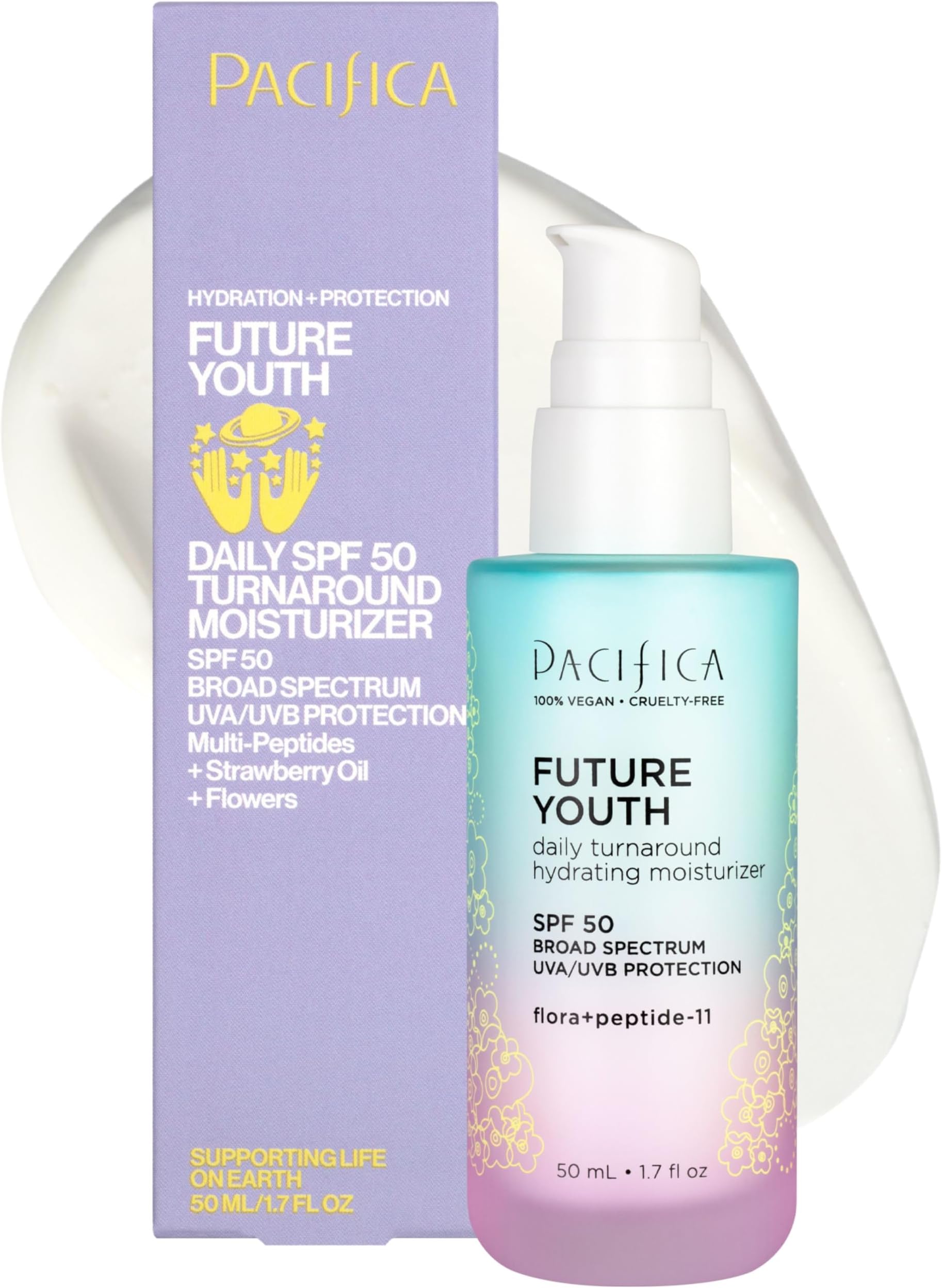 Peptide Face Moisturizer Future Youth Daily Turnaround Hydrating, SPF 50 Broad Spectrum, UVA/UVB Sun Protection, Sunscreen, Face Moisturizer, Anti-Aging, Vegan, 1.7 fl oz (1 Count)