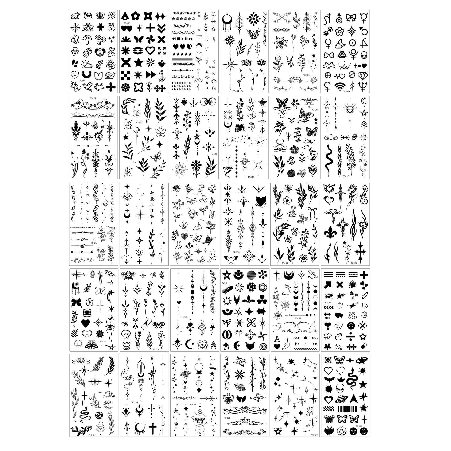 MAYCREATE® 30 Sheets Small Finger Temporary Tattoo Adult Realistic Tiny Fake Tattoos For Women Bulk Mini Cute Black Long Lasting Temp Tattoos Stickers For Hand-Black-image-32