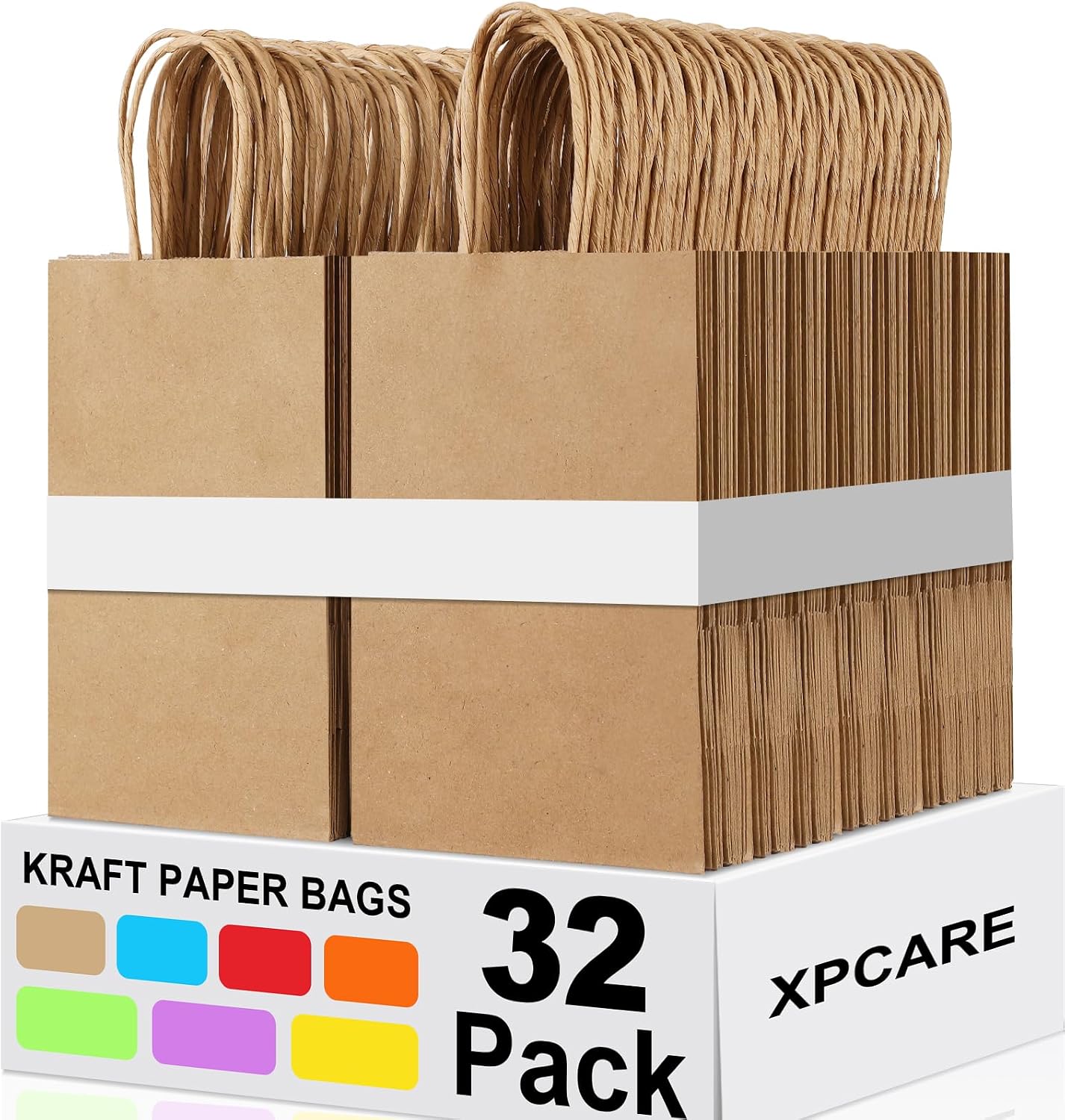 XPCARE Brown Paper Bags with Handles, 32Pcs 5.25x3.25x8.25'' Kraft Bags