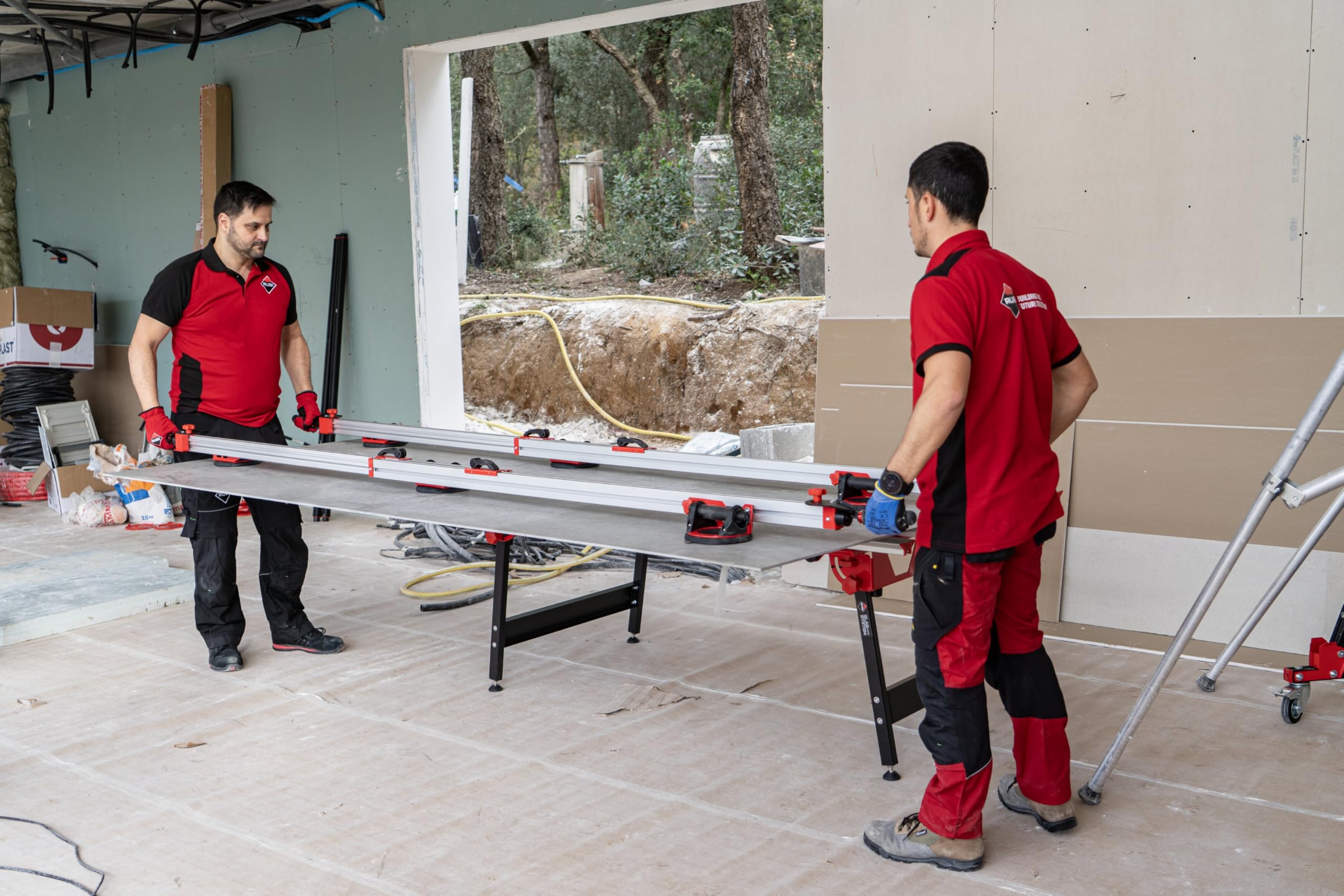 Ventouse pour carrelage grand format avec guides rétractables ERGO TILE TRANS - 6 ventouses Ø160 mm - jusqu'à 320 cm et 80 kg