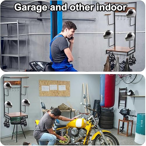 Miniatura 6 de Soporte para casco de motocicleta, montaje en pared retro para casco de motocicleta y perchero con ganchos, tipo exposición, soporte para casco para