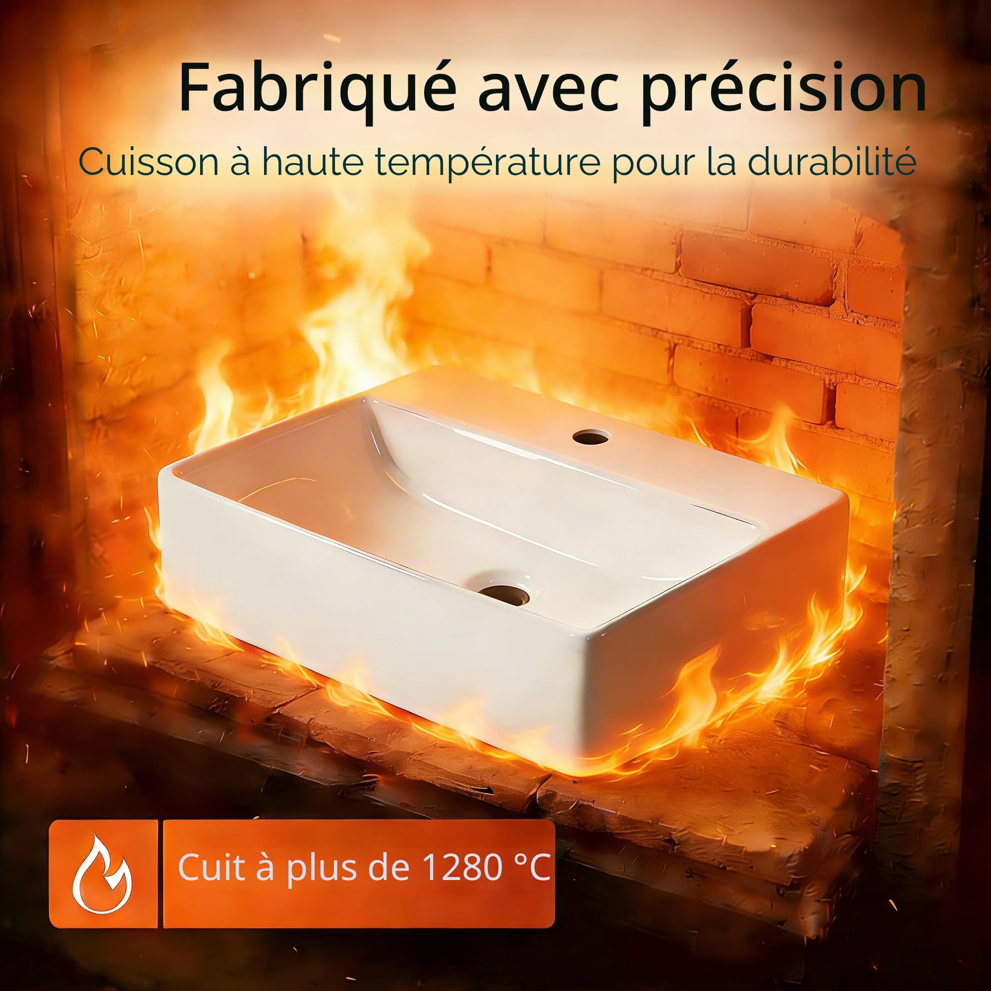 NUESTRA VIDA​ Lavabo à Poser Blanc Rectangulaire | Céramique Haute Qualité | Pour Salle de Bain & WC | Dimensions : 51 x 36 x 12 cm