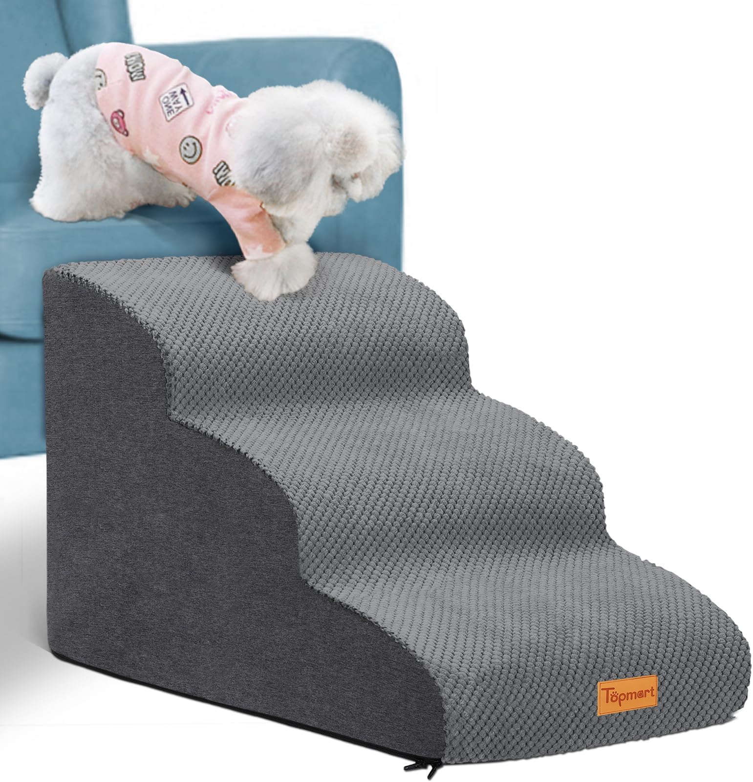 3 Tiers Foam Dog Ramps/Steps,Non-Slip Pet Steps,Extra Wide Deep Dog Stairs,High Density Foam Pet Stairs/Ladder,Best for Older Dogs,Cats,Small Pets