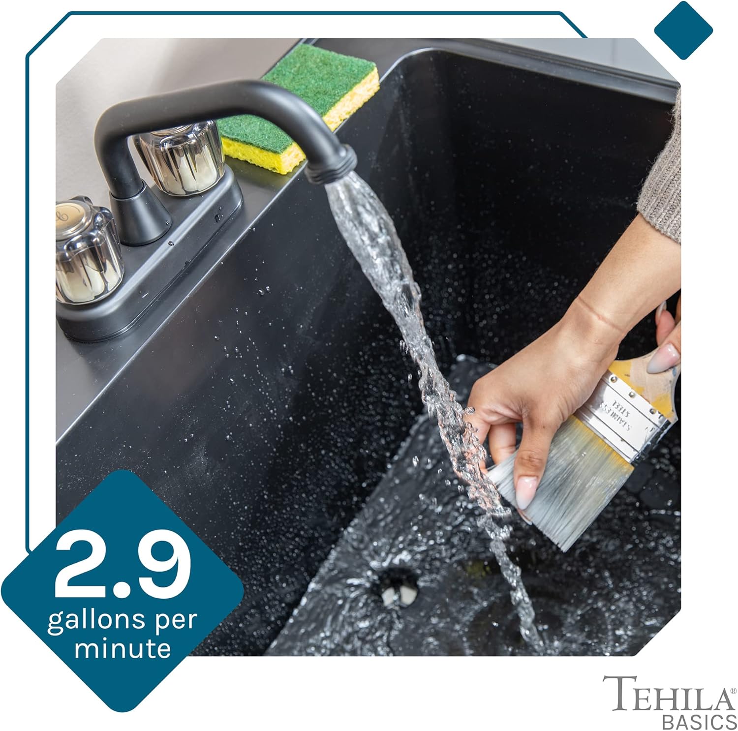 Tehila Basics by JS Jackson Supplies 21-Gallon Black Freestanding Utility Sink with Black 2-Handle Faucet, Heavy Duty Plastic Laundry Tub with Adjustable Legs