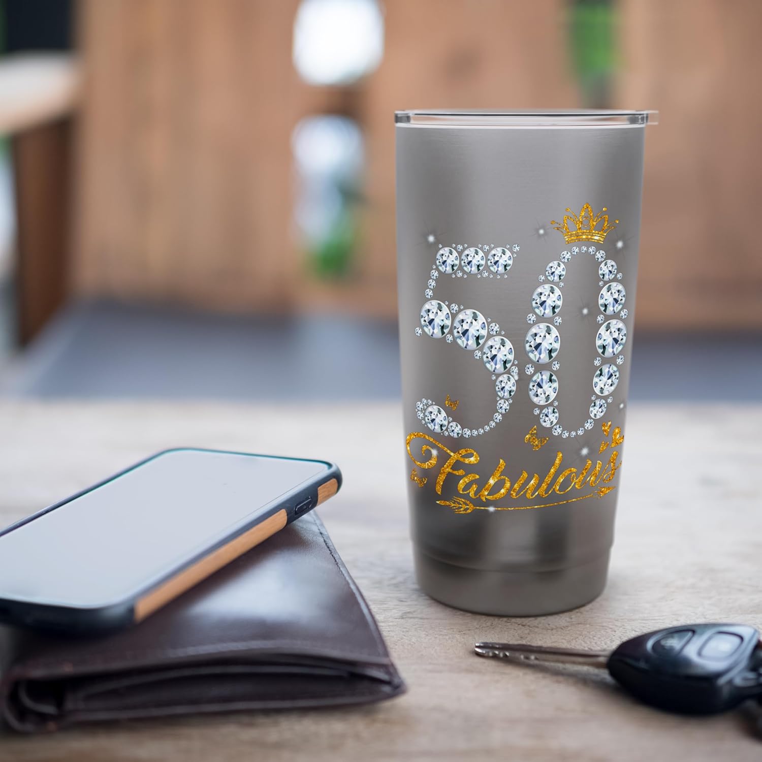 50th Birthday Queen Diamond Crown 50 Year Old Gifts Women Stainless Steel Insulated Tumbler - Image 7