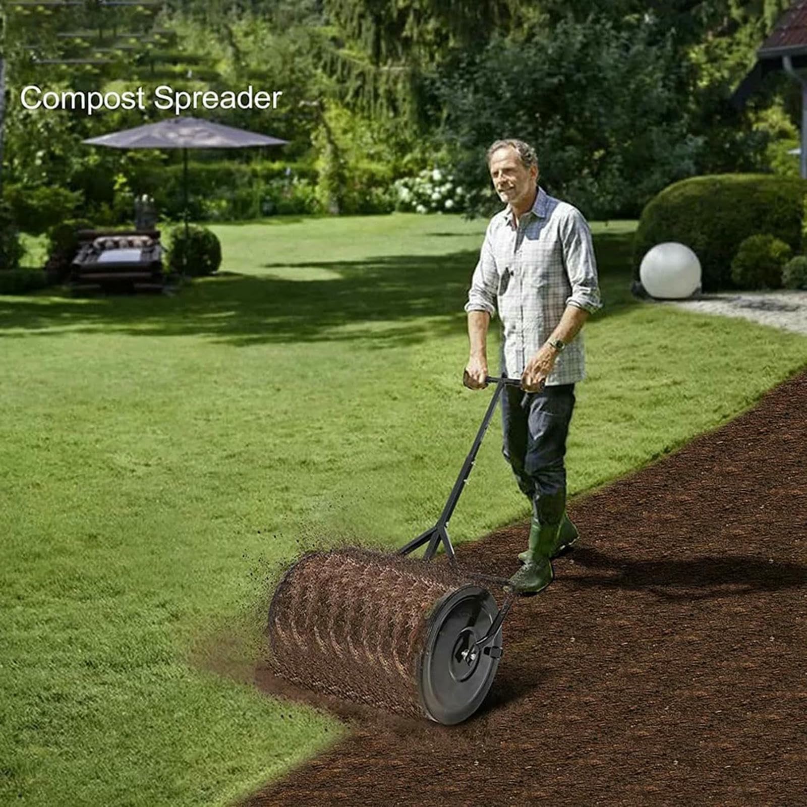 Distribuidor de Compost, Distribuidor de turba, Distribuidor de estiércol Ligero de Malla metálica, Rodillo esparcidor de estiércol para césped y jardín