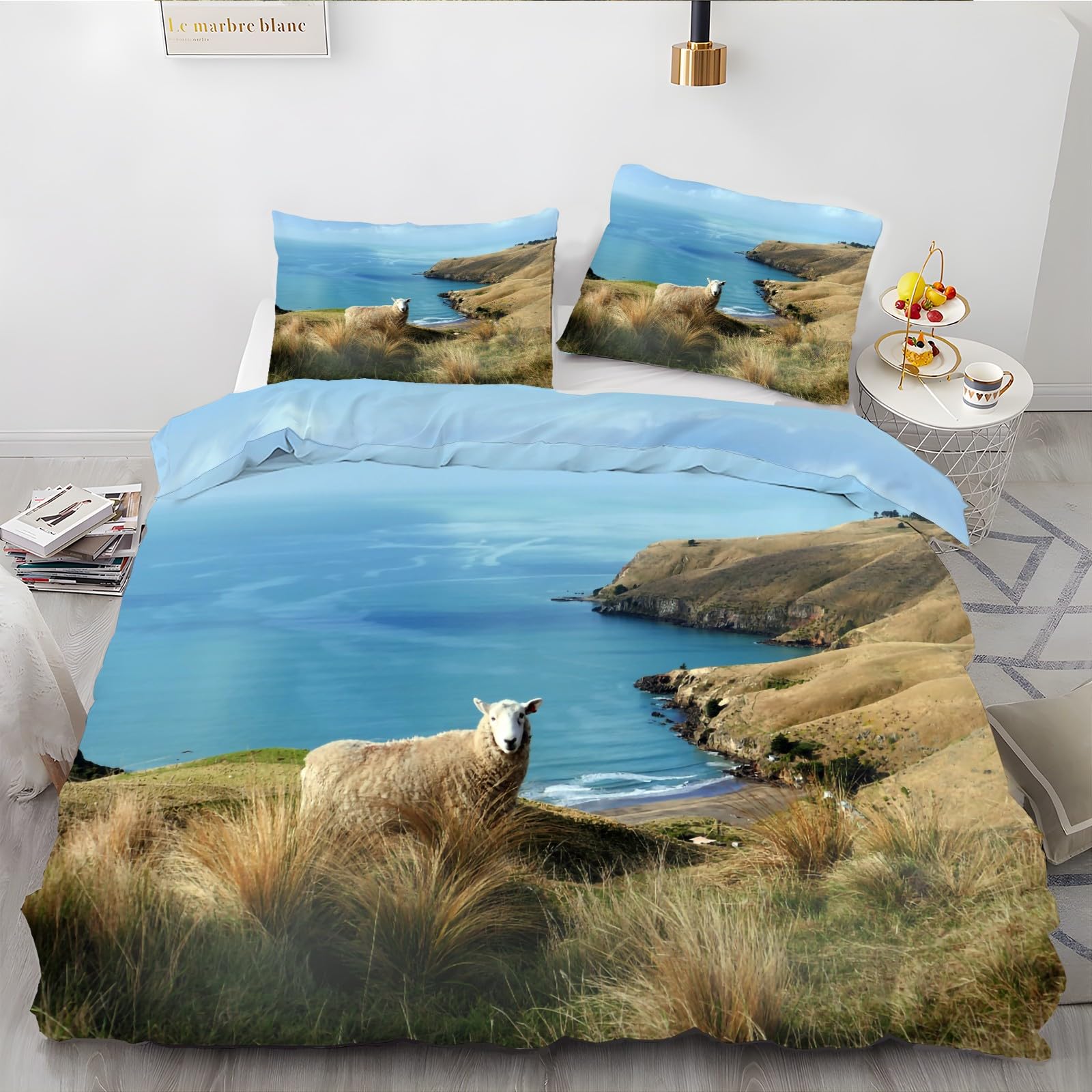 LLSZAHD Sheep Bedding Cot Bed Duvet Cover Set 120 X 150 - Nature Reversible Print Quilt Cover Set with Zipper Closure and 2 Pillowcases 50x75, Easy Care Microfiber Bedding