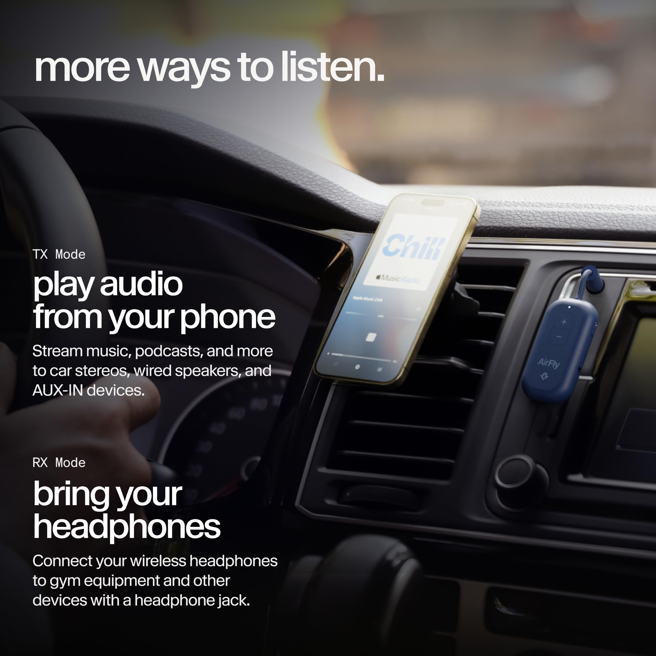 Twelve South AirFly Pro 2 Transmisor/Receptor Bluetooth 5.0 para TV/Avión a 2 Auriculares Inalámbricos - Adaptador Inalámbrico para AirPods, Avión, Coche, Gimnasio, Hogar, Uso con Cualquier Conector