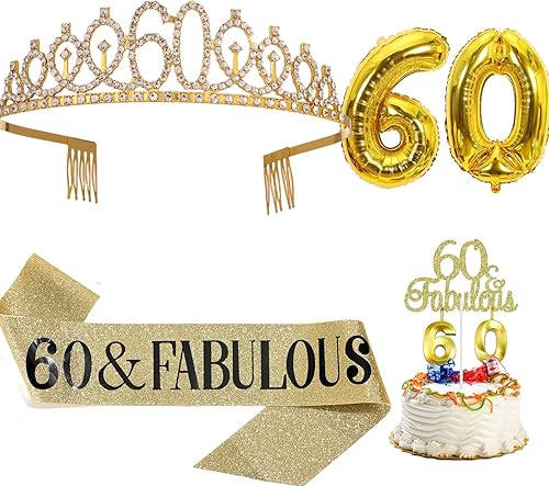 Decoraciones de cumpleaños número 60 para mujer, banda, corona, vela de cumpleaños y globo de aluminio digital de 32 pulgadas, decoración de pastel disponible en Yaxa El Salvador