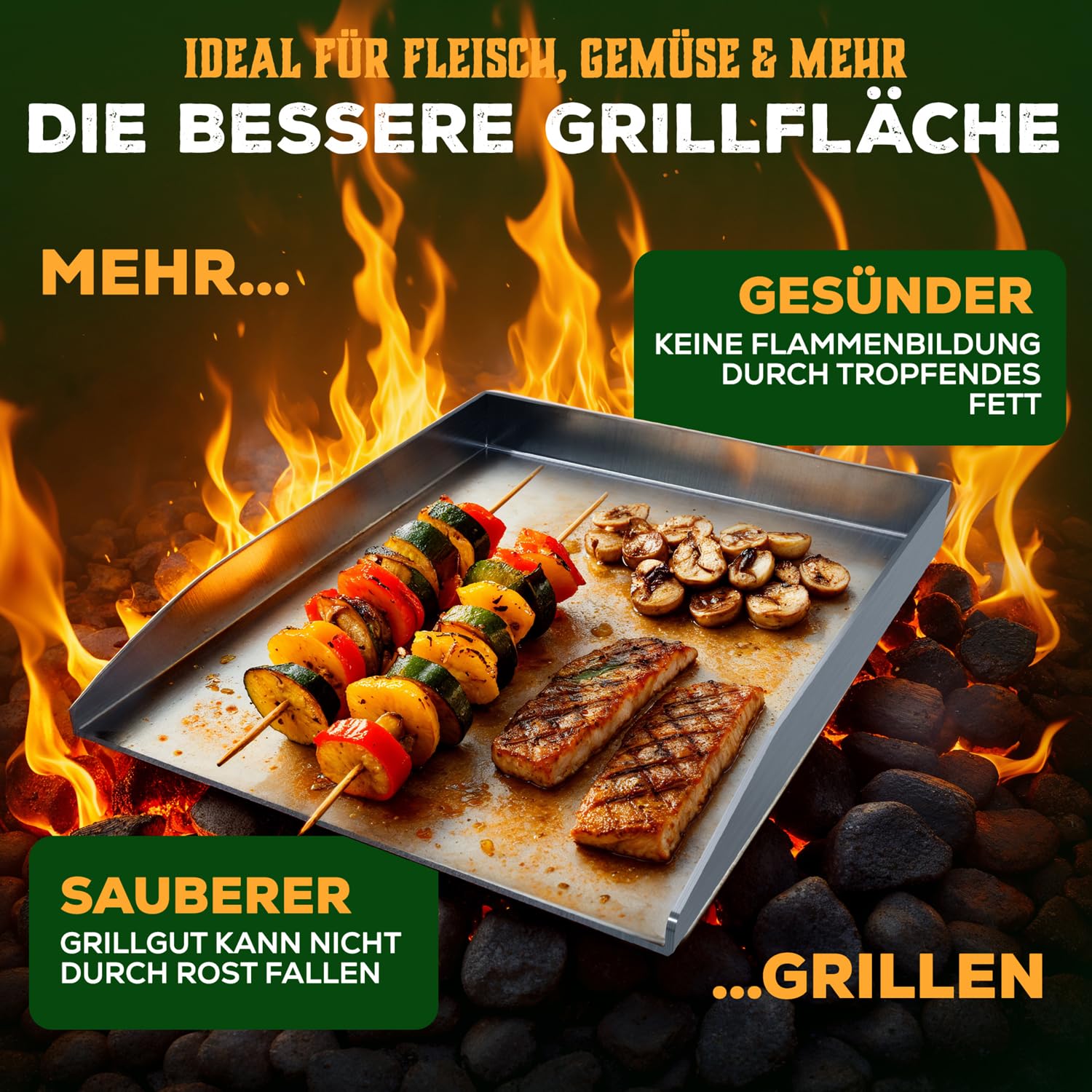 Blumtal Set Plancha Grillplatte Edelstahl inkl. 2 Grillspachteln & Ölflasche - 30x40 cm Plancha Grill Set für perfekte Röstaromen - Grillmatte Gasgrill geeignet - Edelstahl Platte rostfrei & robust