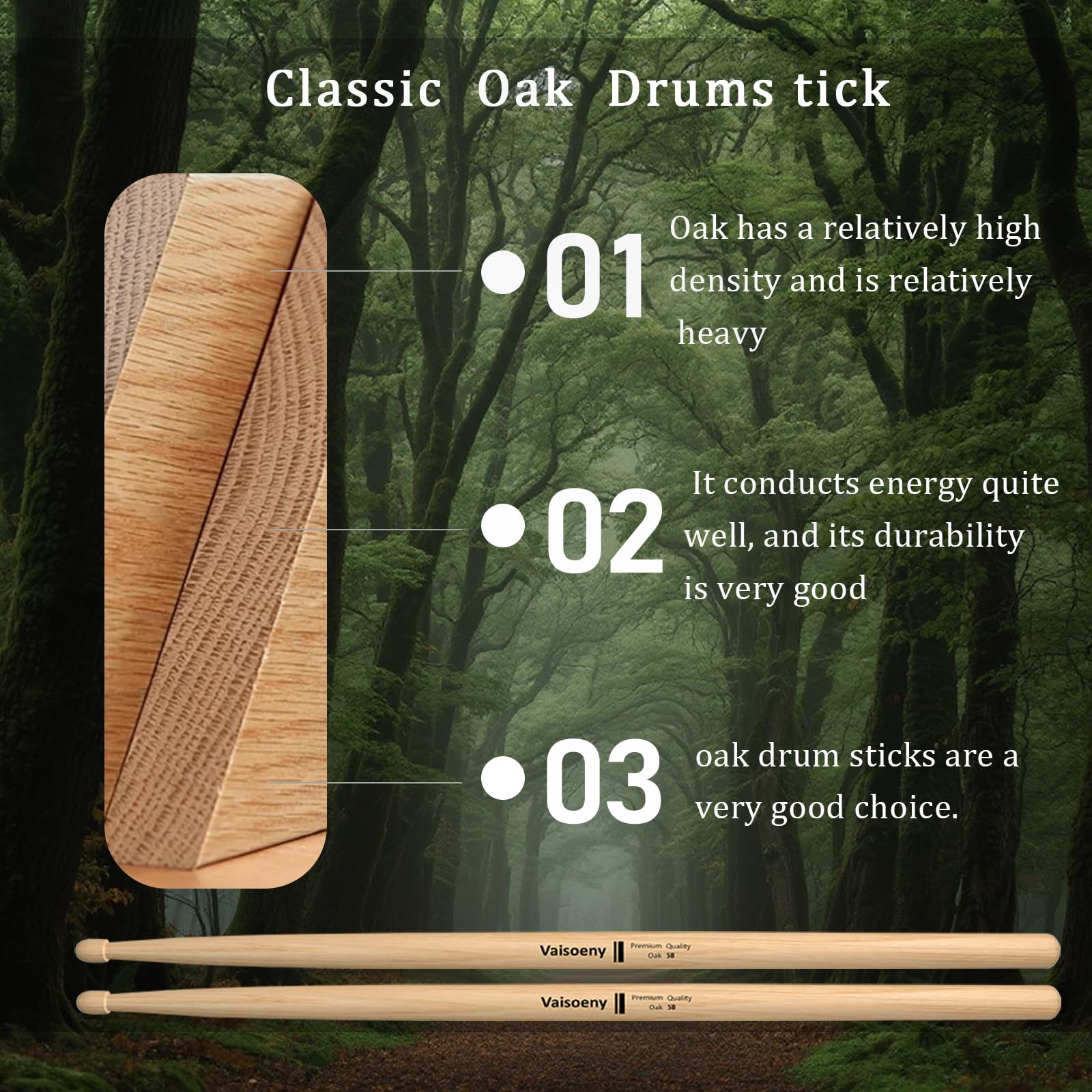 Bacchette per batteria 5B per adulti, 12 paia di bacchette classiche in legno di quercia per bambini, accessori professionali per strumenti musicali a percussione