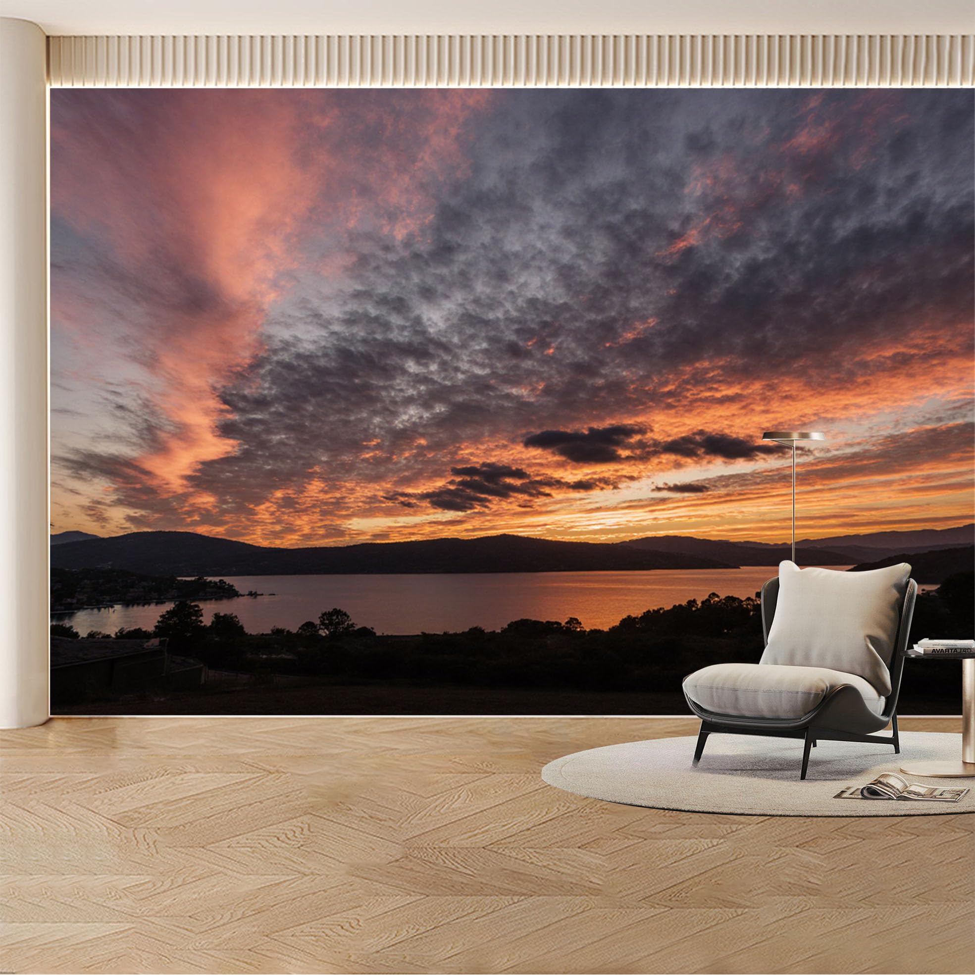 Custom Wall Mural Wallpaper Sunset Lake Landscape Nature Wall Decor Large Wall Art Mural Design for Living Room， Bedroom， Office