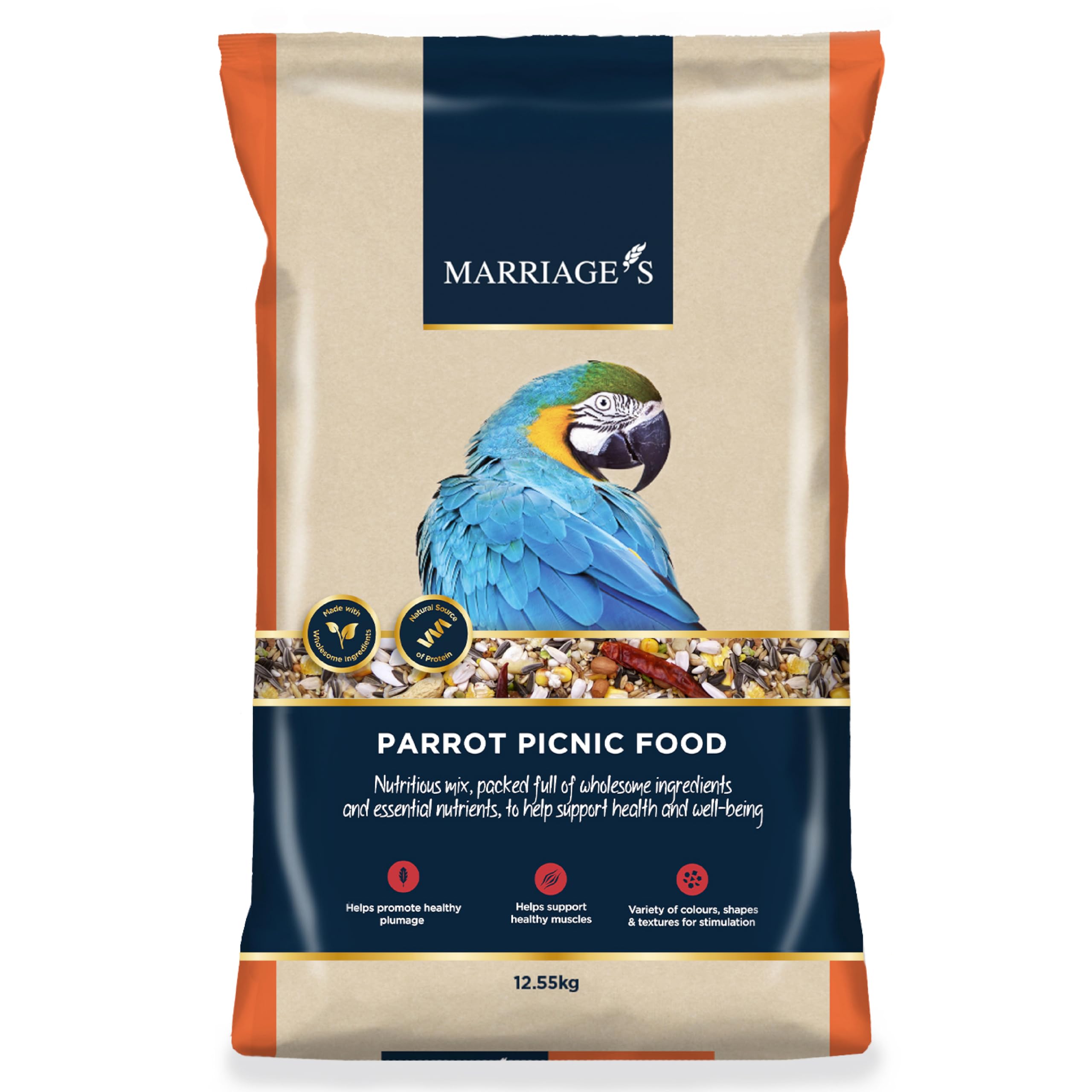Marriages - Picnic Parrot Food 12.55kg, Parrot Seed with Oats and Peanut Kernels, Wholesome Bird Seed, Bird Food Packed with Fibre and Protein