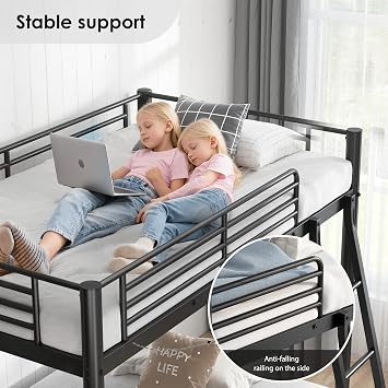 Metal Bunk Bed Twin Over Twin, Heavy Duty Bunk Beds with Safety Ladder & Guardrail for Adults Teens, Space-Saving Metal Bunkbeds Twin for Dorm, Bedroom, Apartment(Black, Twin)