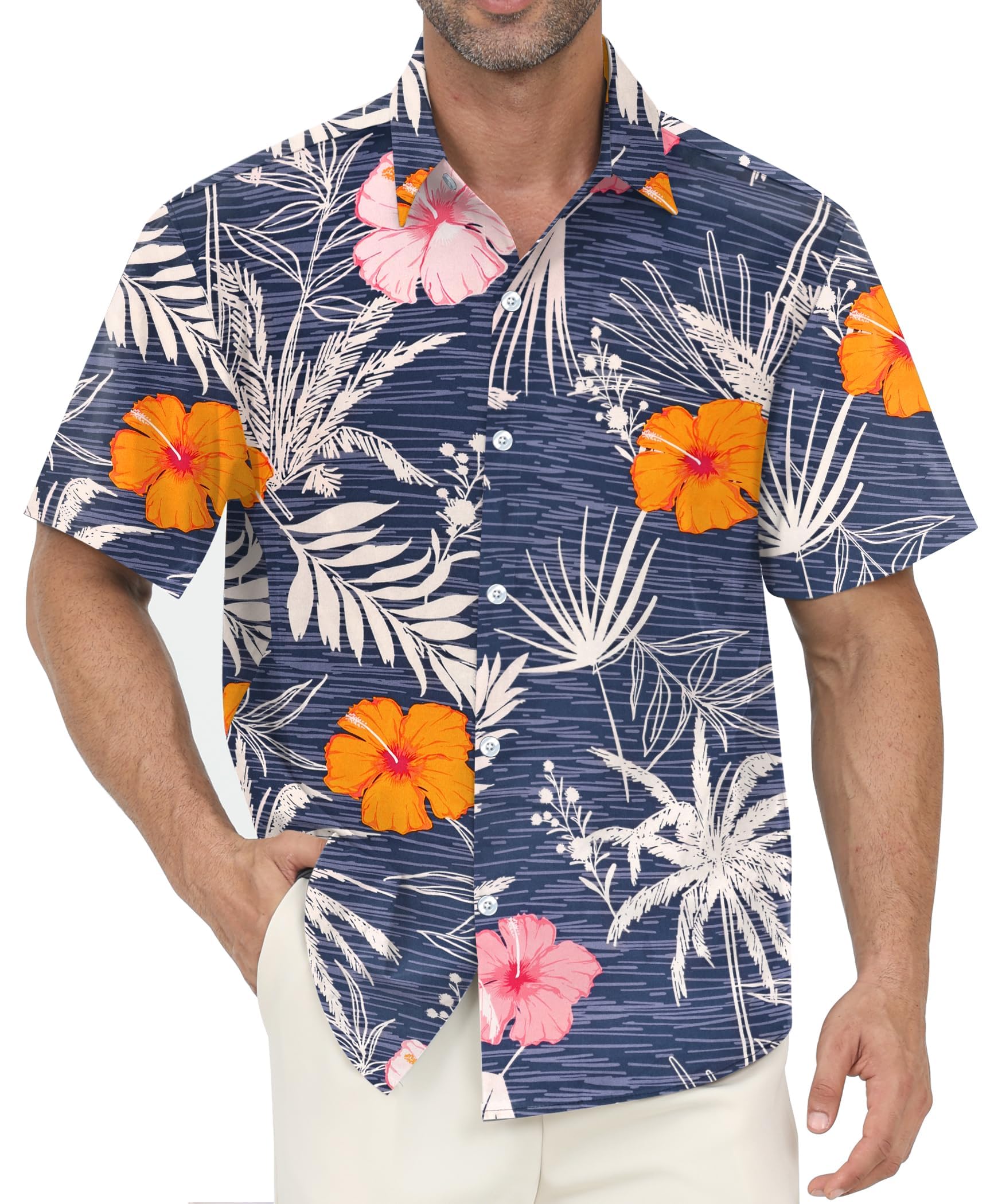 Gavliuu Hawaii Hemd Männer Blumen Kurzarm Freizeit Urlaub Strandhemd | Button Down Sommerhemd，leichte und schnelltrocknende für Alltag, Urlaub und Reisen