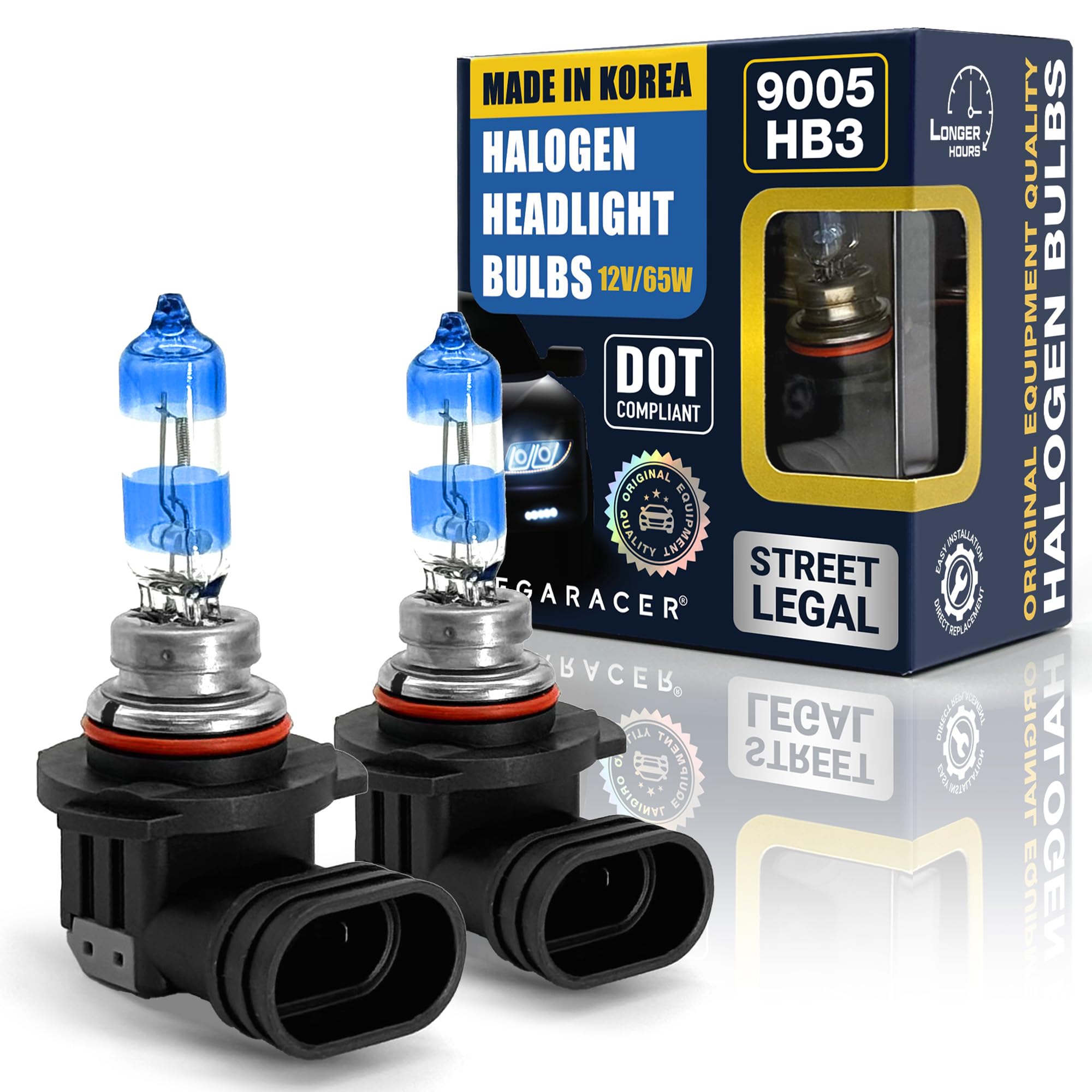 Mega Racer Premium OEM H11 Halogen Headlight Bulb (Low Beam) - Street-Legal & DOT Compliant for On-Road Use, Automotive Head Light Replacement for Car, 12V 55W, Plug & Play, Pack of 2 - Made in Korea — view 10