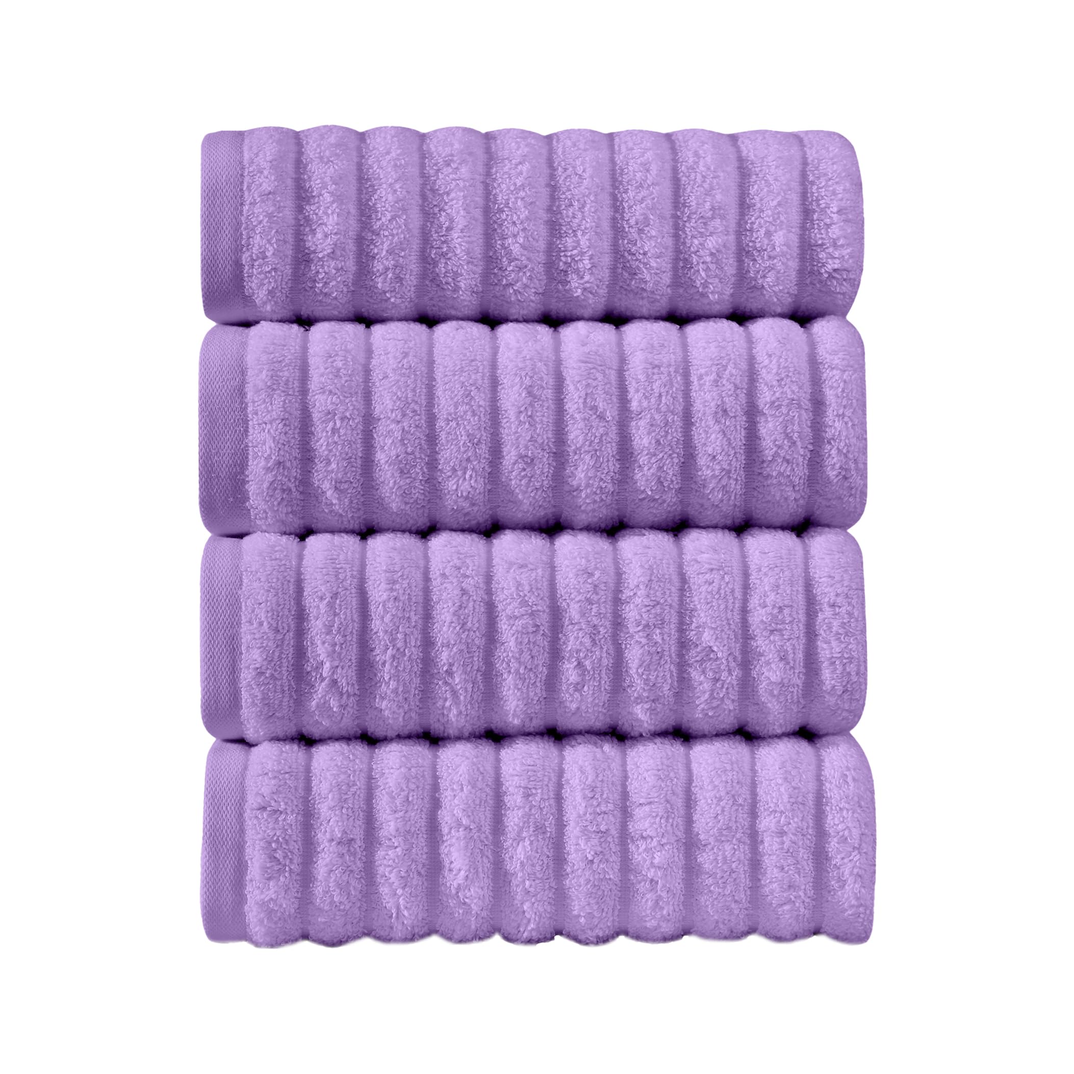 Elegant Comfort Luxury 100% Turkish Cotton Corduroy Ribbed 4 Pack Hand Towel Set 16 x 28 Inch - Absorbent, Super Soft, Quick Dry, Premium Towels for Bathroom, Gym, Spa and Hotel Use, Lilac