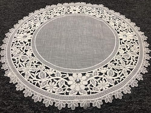 Miniatura 3 de Artificial Garden Manteles individuales redondos de organza bordados con encaje de piedra del Rin, blanco, plateado, para mesa de comedor, cocina,