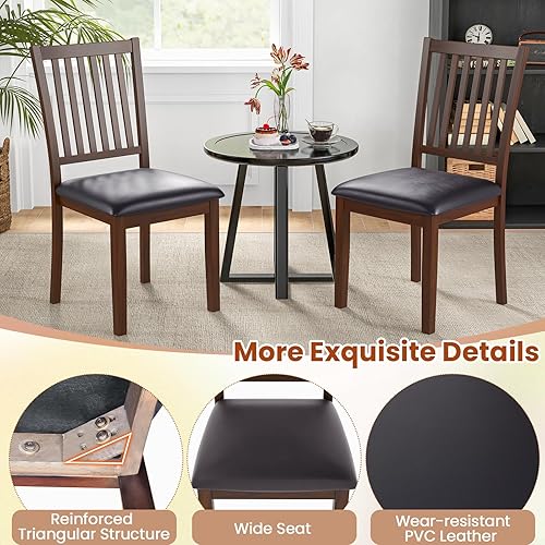 Miniatura 7 de Giantex Juego de 4 sillas de comedor de madera, sillas de cocina tapizadas con respaldo de listones, piel de PVC resistente al desgaste, patas de
