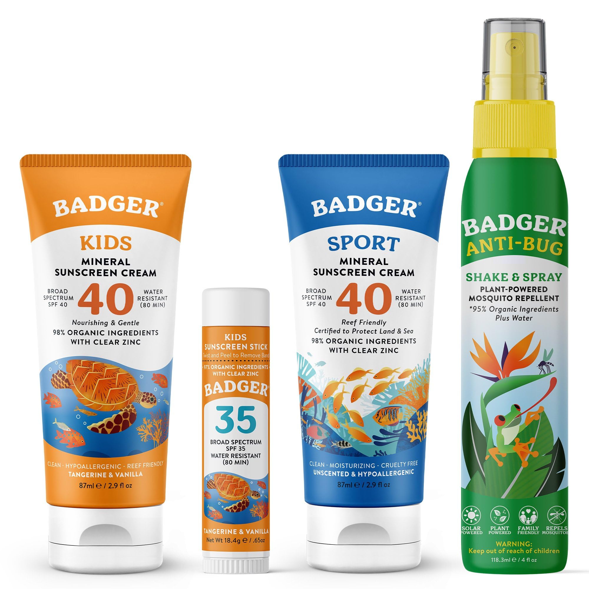 Badger Kids Sun Bug Bundle - SPF 40 Kids Sunscreen SPF 40 Sport Mineral Sunscreen SPF 35 Sunscreen