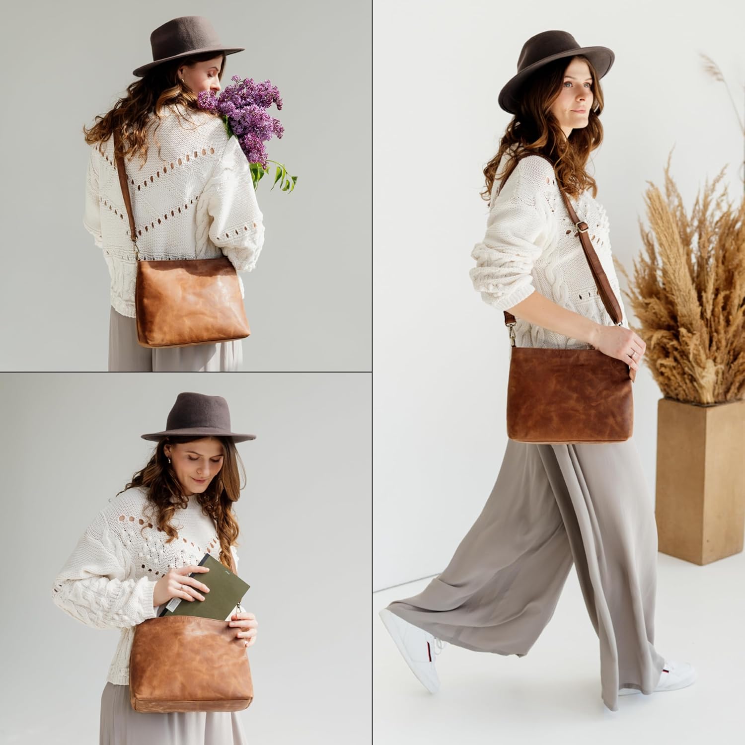 BERLINER BAGS Vintage Genuine Leather Shoulder Bag Marbella M, Crossbody Purse for Women, Satchel Bag