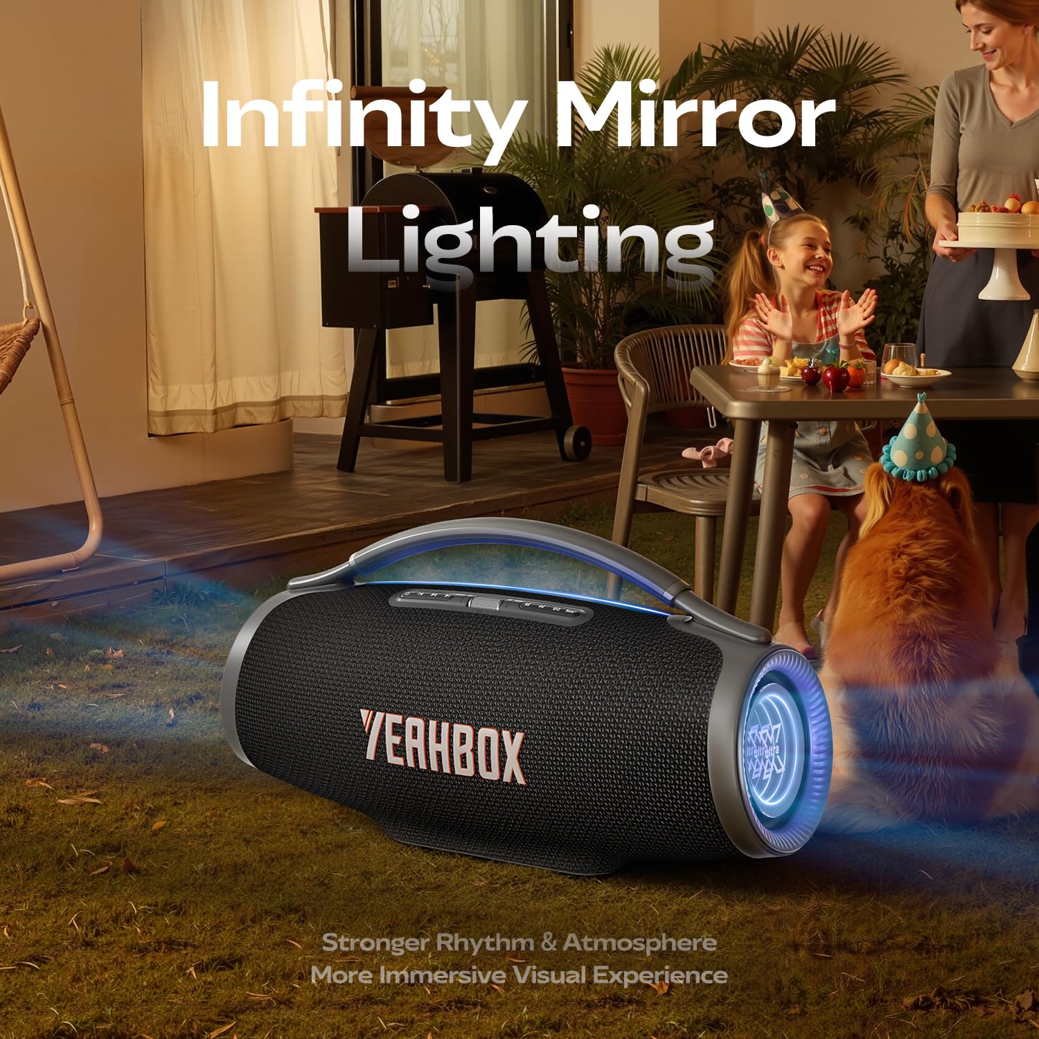 YEAHBOX Sonic Boom Ultra Enceinte Bluetooth 300W RMS / 500W Peak, Enceinte Party avec Subwoofer, 3 Voies 5 Haut-Parleurs, HDMI Arc TV, TWS Stéréo, Lumières RGB, Intérieur & Extérieur (Noir)