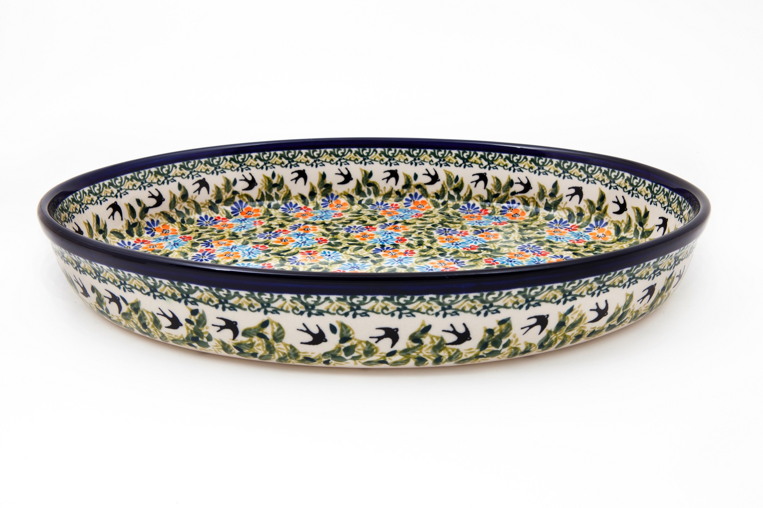 Original Bunzlauer Keramik Auflaufform oval 23.0x31,0x6.0cm (LxBxH), 1,8 Liter, im premium Dekor DU182