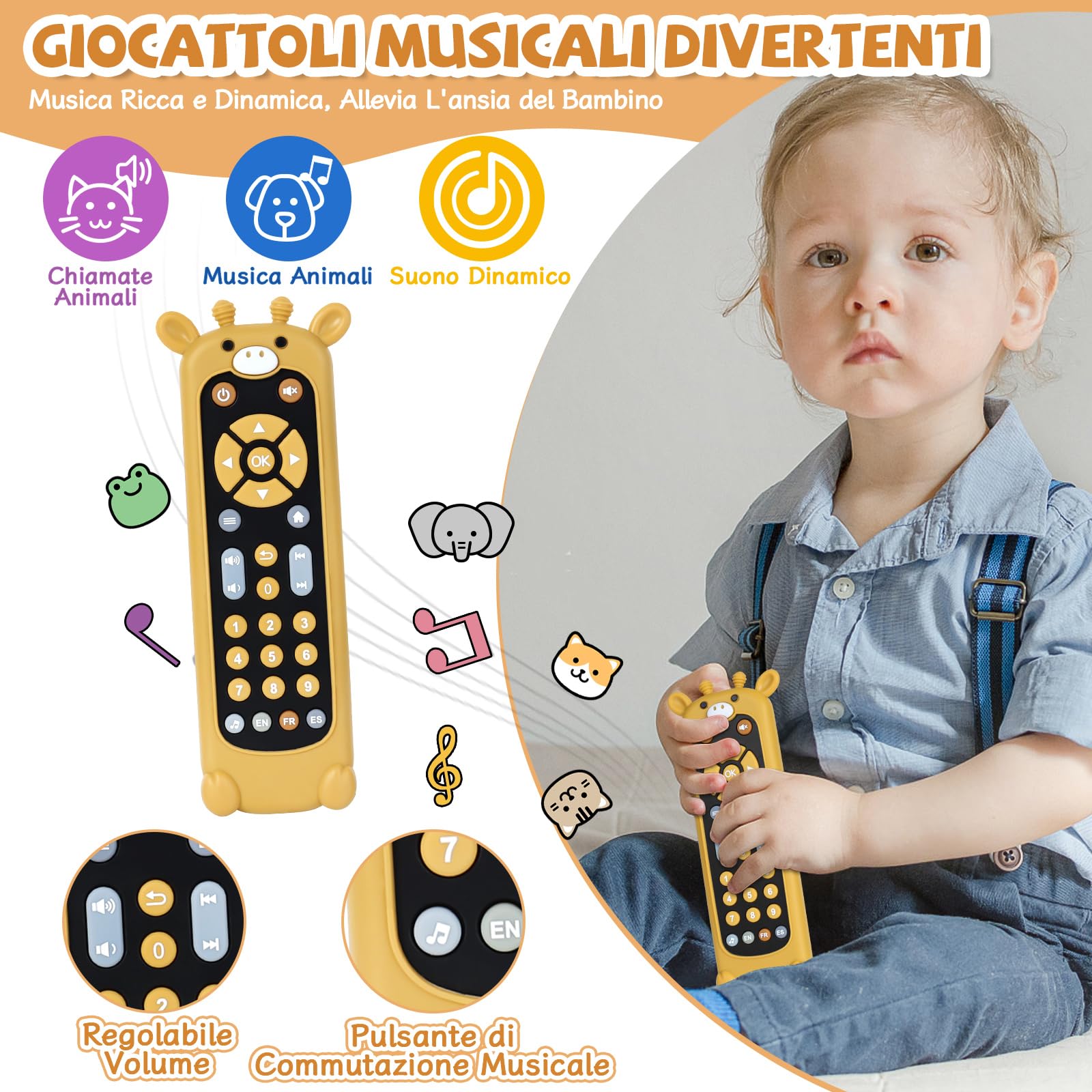 Orzbow Telecomando Giocattolo, Giocattoli Musicali Educativi per Bambini con Effetti Sonori Diversi, Giocattoli Sensoriali per Neonati Regalo per Bambini e Bambine, con Copertura in Silicone
