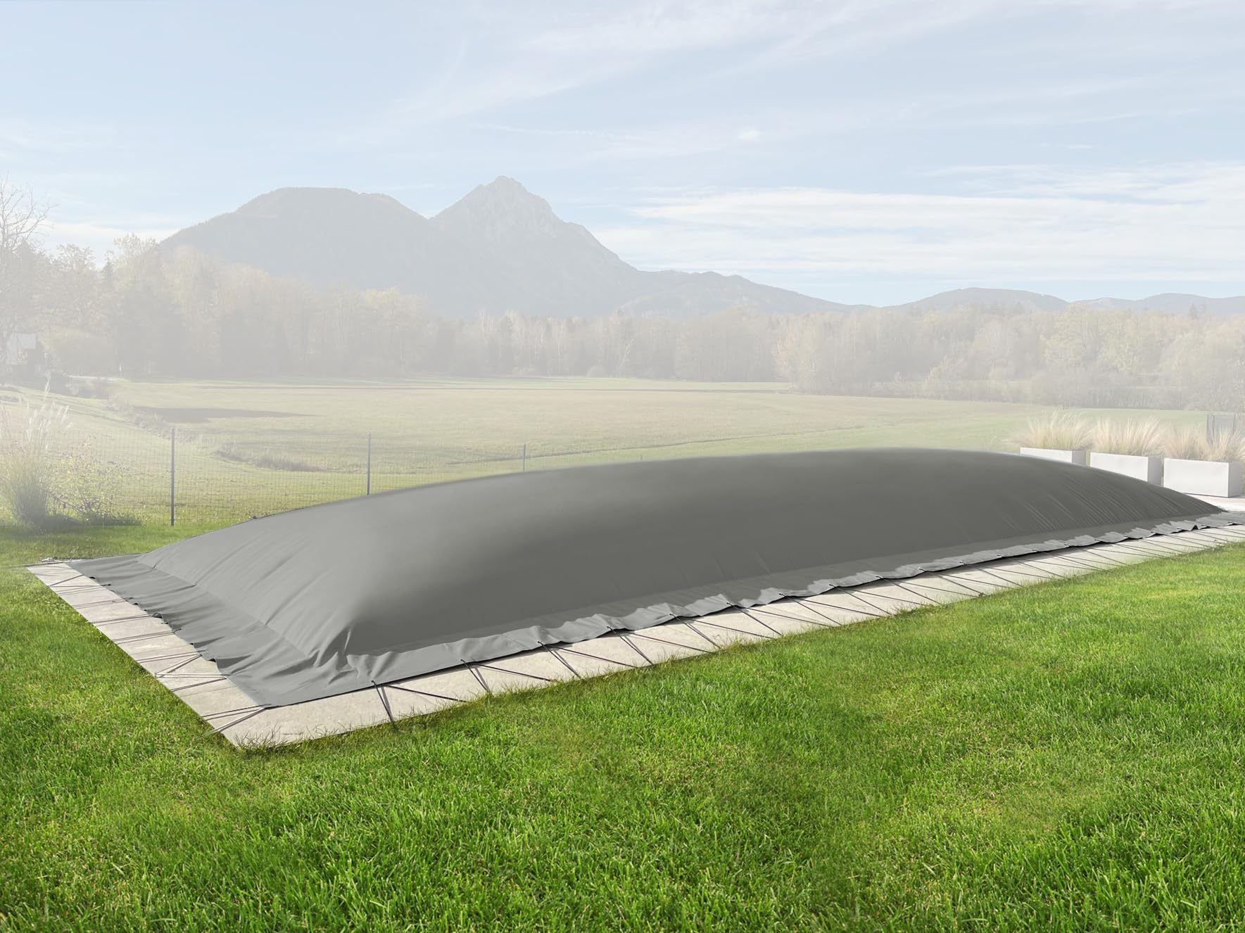 ANKO PLANEN Nadmuchiwana plandeka basenowa, prostokątna, zimowa osłona na basen, wysokiej jakości i wytrzymała AirDeluxe (ciemnoszara, 10 m x 5 m)