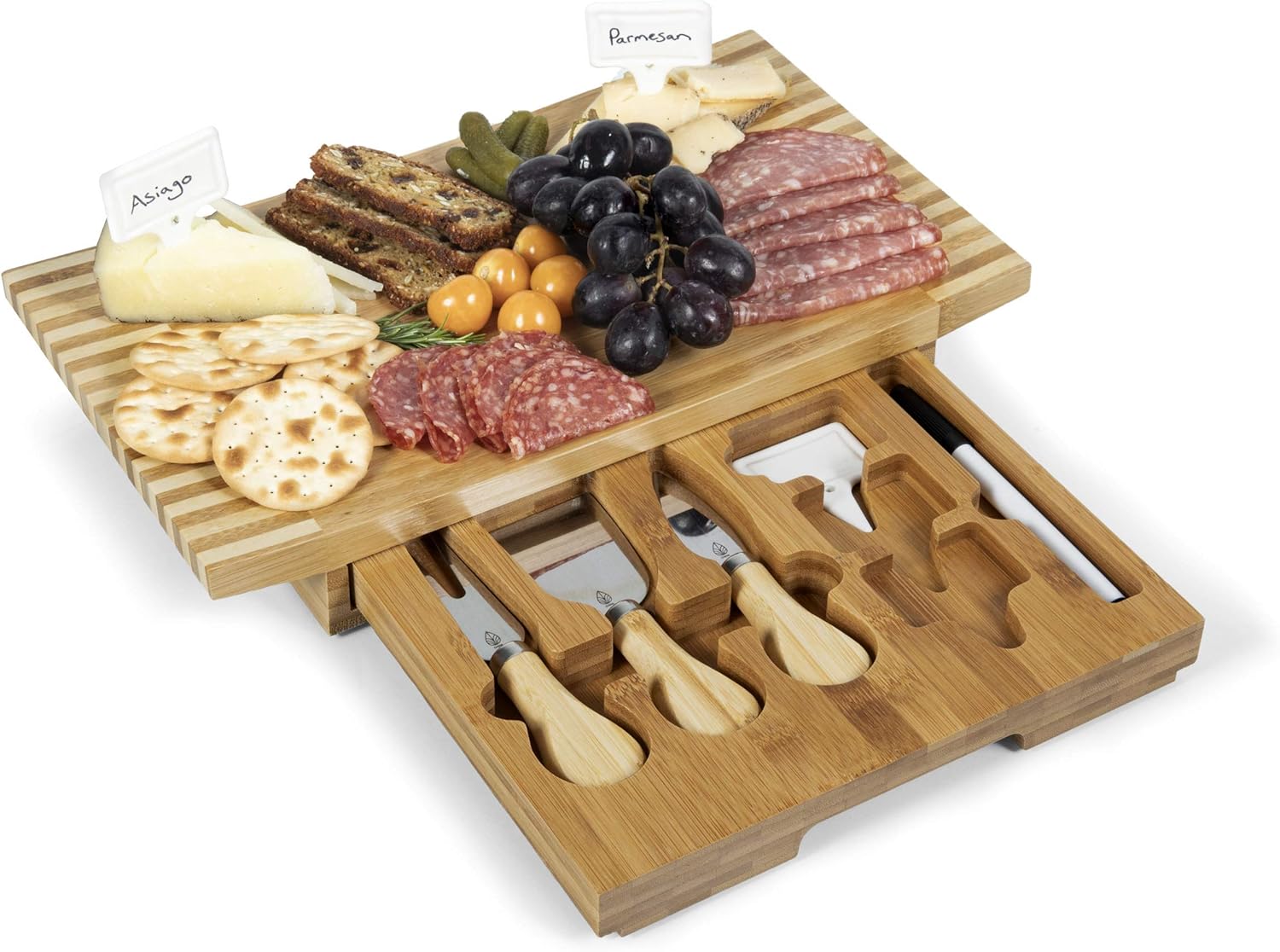 TOSCANA - a Picnic Time brand Concavo Cheese Board and Knife Set, Charcuterie Board Set, Wood Cutting Board, (Bamboo)