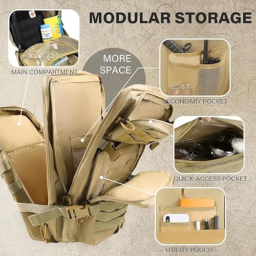 Miniatura 7 de Himal - Mochila táctica militar Mochila grande de 3 días de asalto del ejército Molle, 40L