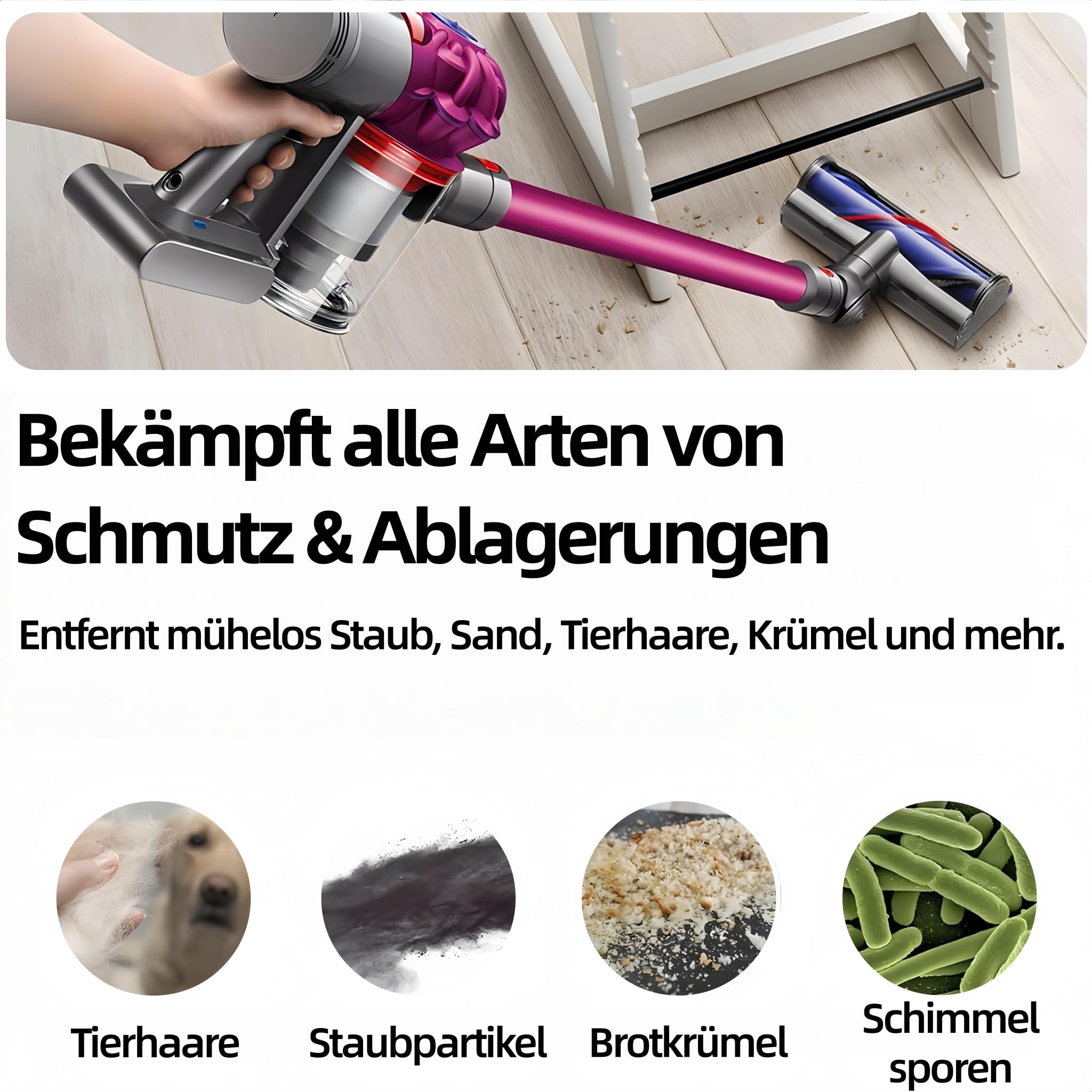 Elektrische Bodendüse Kompatibel mit Dyson V7 V8 V10 V11 V15 Staubsauger, Turbobürste mit Direktantrieb Ersatzteil, Motorhead Bürstenkopf Zubehör für Teppiche, Hartboden, Parkett und Tierhaare