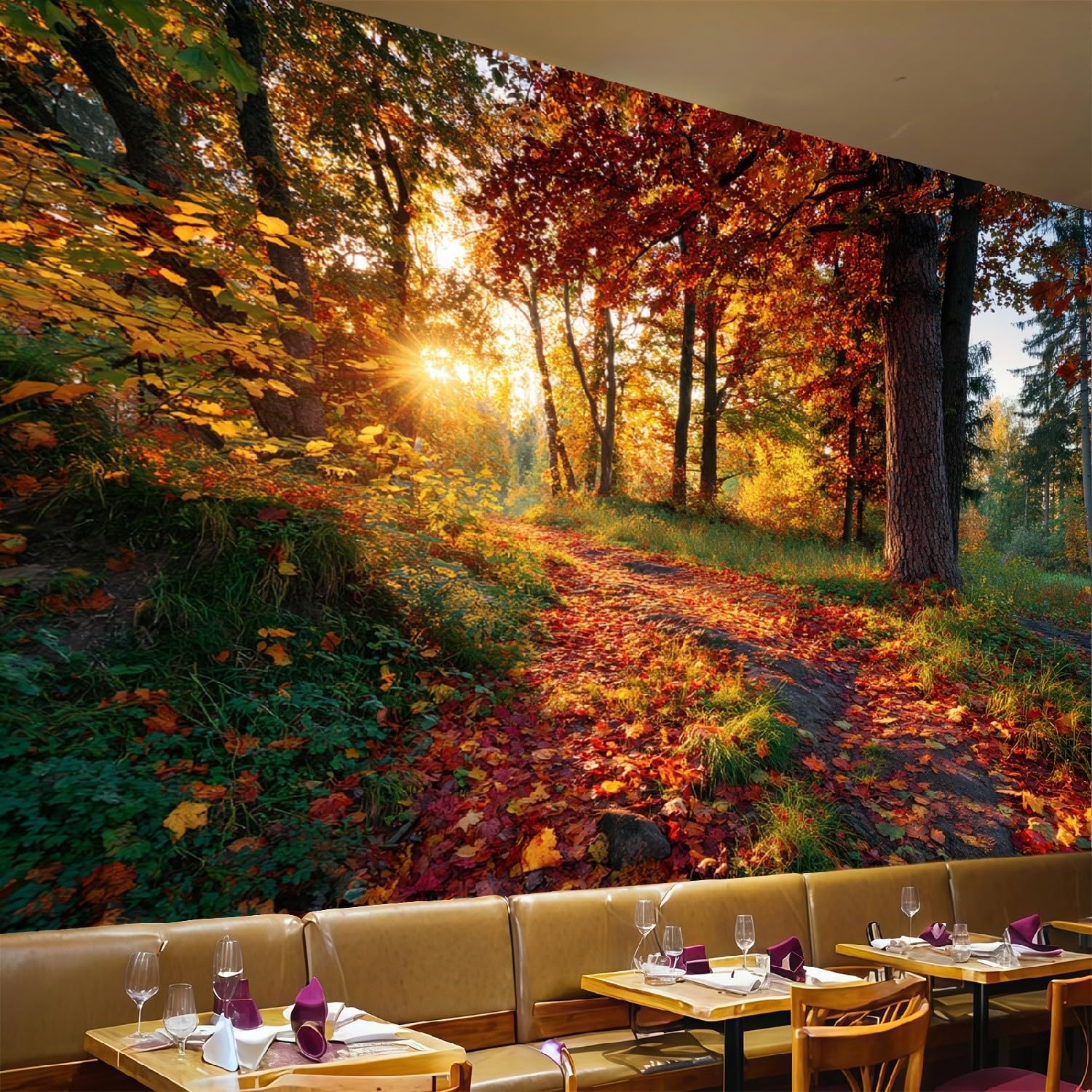 Papel Pintado Panorámico Paisaje forestal de otoño en mural grande decorativo de 200x140 cm