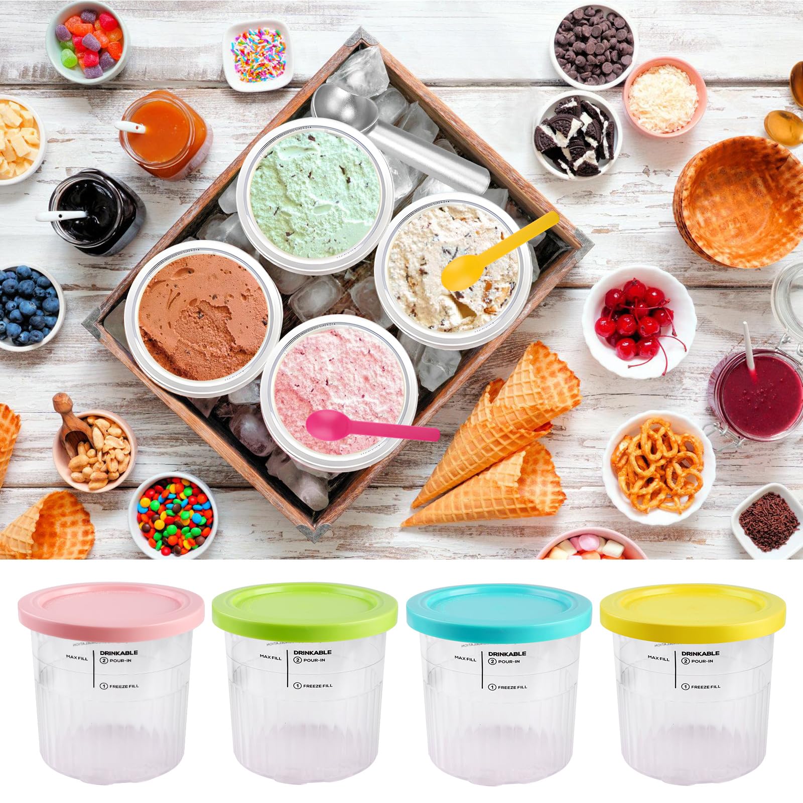 BORDEAG Lot de 4 récipients pour crème glacée Ninja Creami Deluxe, pour crème glacée, remplacement pour Ninja Creami Deluxe NC501EU NC500EU, accessoires Creami Deluxe
