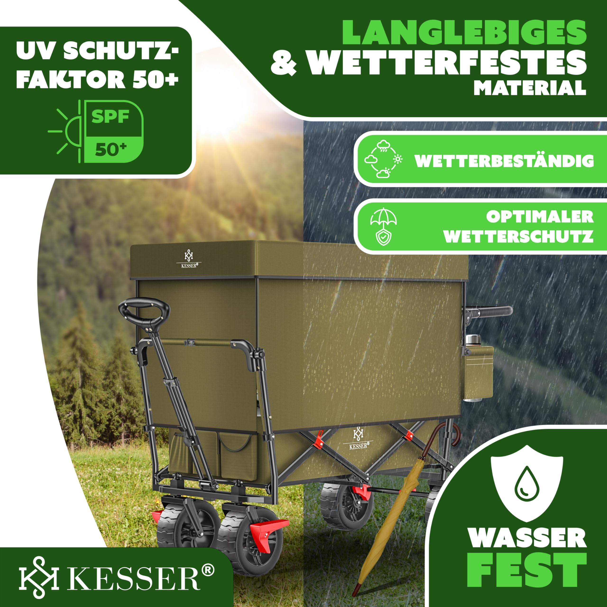 KESSER® Chariot de Transport GT9000 Pliable avec Toit | Charrette à Bras | Chariot de Transport | 2 systèmes de Ceinture à 3 Points fournis Pliable | capacité de Charge de 80 kg Maximum