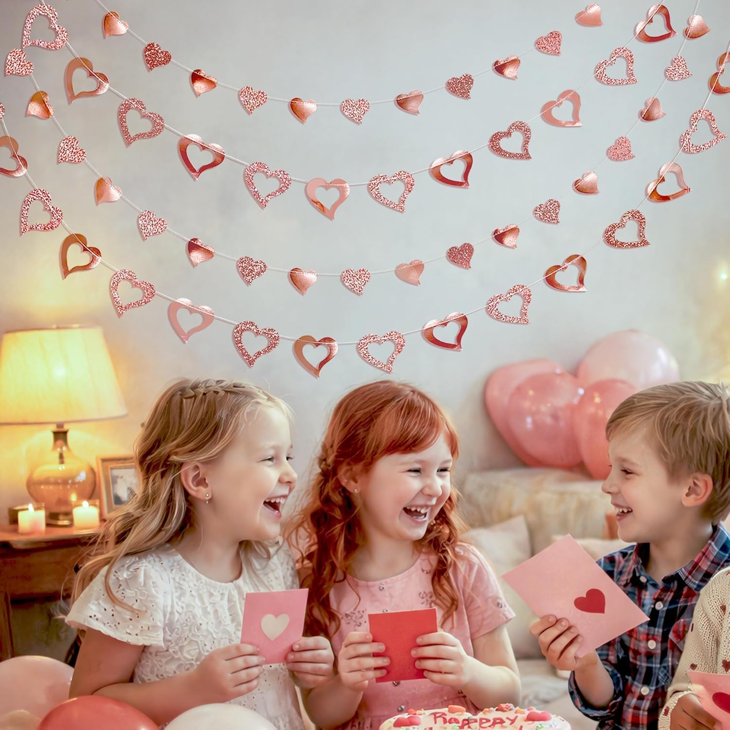 Cheerland Rose Gold Heart Garland Glitter Valentine Day Mothers Day Wedding Engagement Anniversary Bridal Shower Baby Shower Bachelorette Party Decorations Backdrop Banner Hanging Decor - Image 5