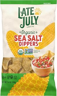 Late July Sea Salt Dippers Organic Tortilla Chips, 7.4oz - Gluten-Free Vegan Non-GMO Perfect for Salsa & Guac
