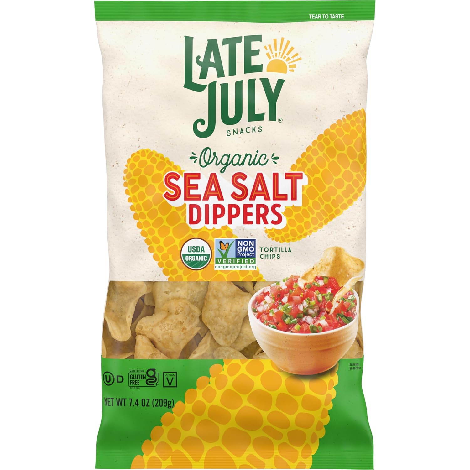 Late July Sea Salt Dippers Organic Tortilla Chips, 7.4oz - Gluten-Free Vegan Non-GMO Perfect for Salsa & Guac