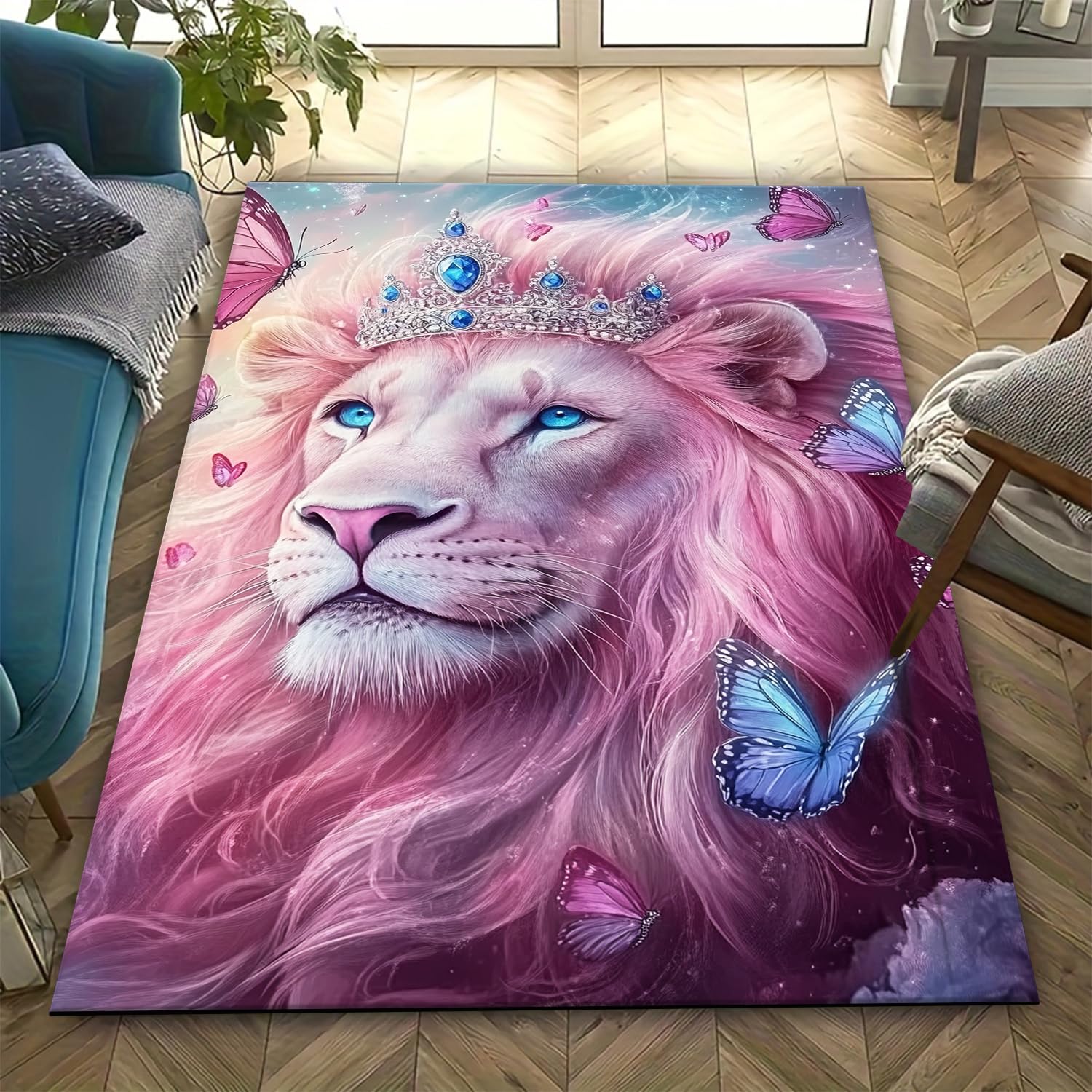 Tapis de salon 3D lion facile à nettoyer pour chambre enfant et ado