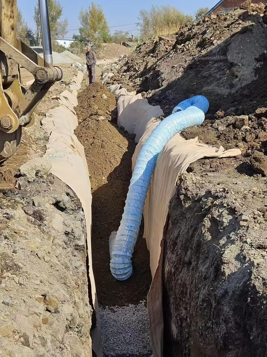 Tubo di Drenaggio Francese da Giardino - Tubi di Drenaggio Corrugati con Tessuto Non Tessuto for Soluzioni di Drenaggio Esterne Flessibili(Blue-100mm,160m)
