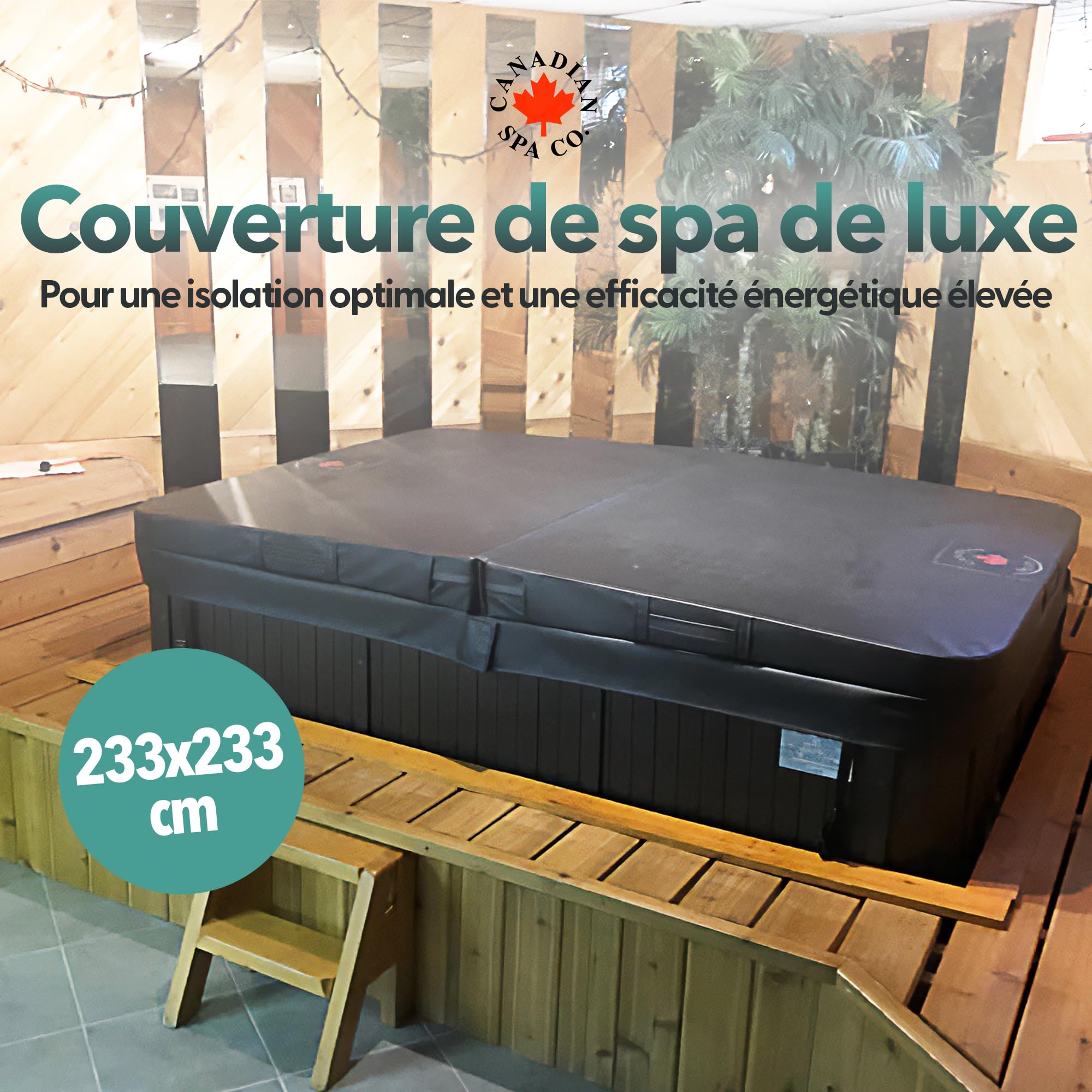 CANADIAN SPA CO. Bache de piscine rectangulaire, 233 x 233 cm, gris, isolante, imperméable et résistante aux UV