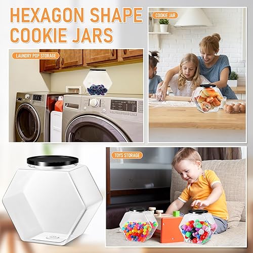 Miniatura 6 de Norme 4 tarros de plástico de 129 onzas con tapas, tarros hexagonales para galletas para mostrador de cocina, recipientes de barra de caramelo,