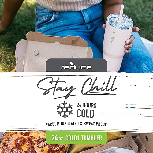 Miniatura 2 de REDUCE Cold1 - Vaso de 24 onzas con tapa y pajilla, de acero inoxidable con aislamiento al vacío de doble pared que mantiene las bebidas frías hasta